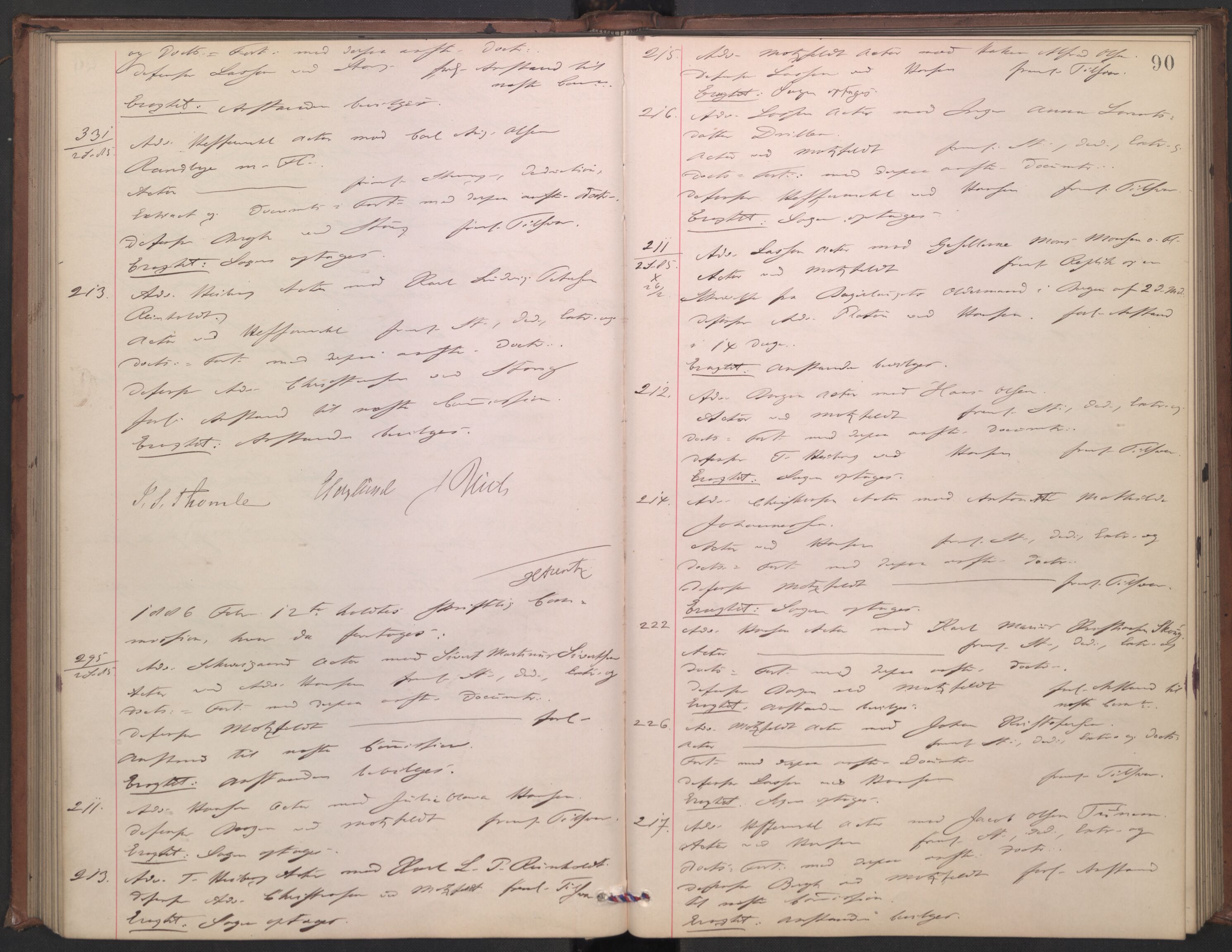 Høyesterett, AV/RA-S-1002/E/Ef/L0015: Protokoll over saker som gikk til skriftlig behandling, 1884-1888, p. 89b-90a