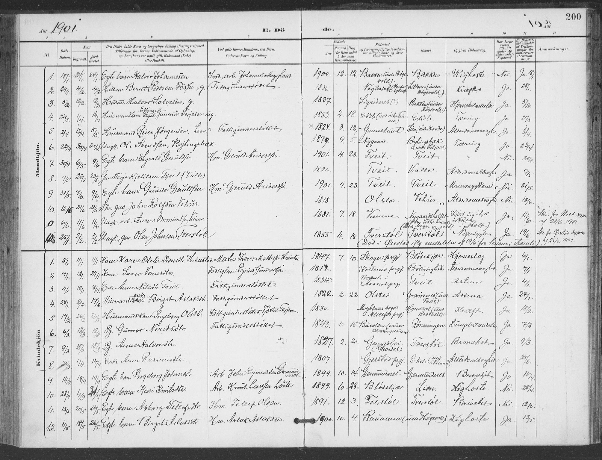 Åmli sokneprestkontor, SAK/1111-0050/F/Fa/Fac/L0012: Parish register (official) no. A 12, 1900-1914, p. 200