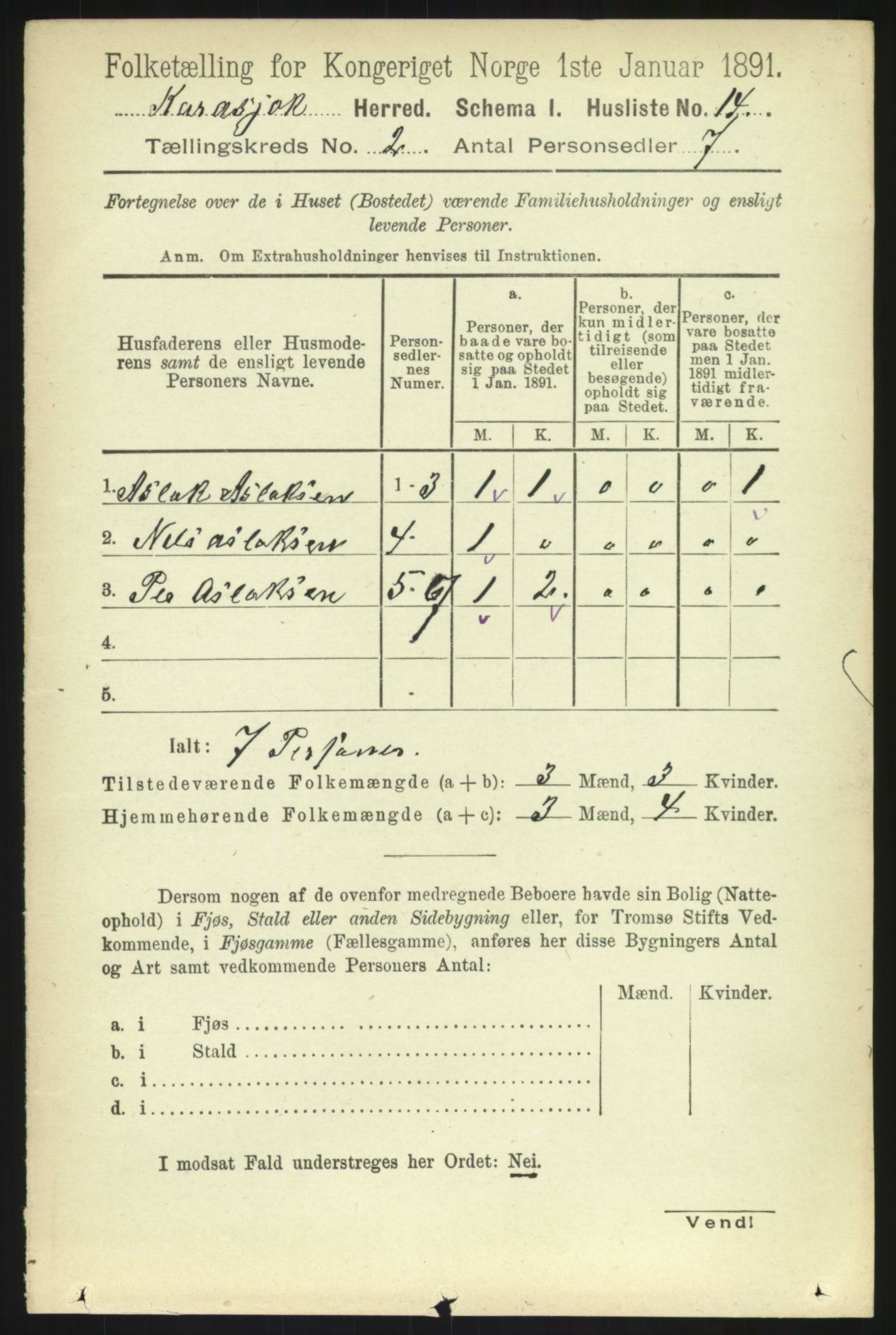 RA, 1891 census for 2021 Karasjok, 1891, p. 431