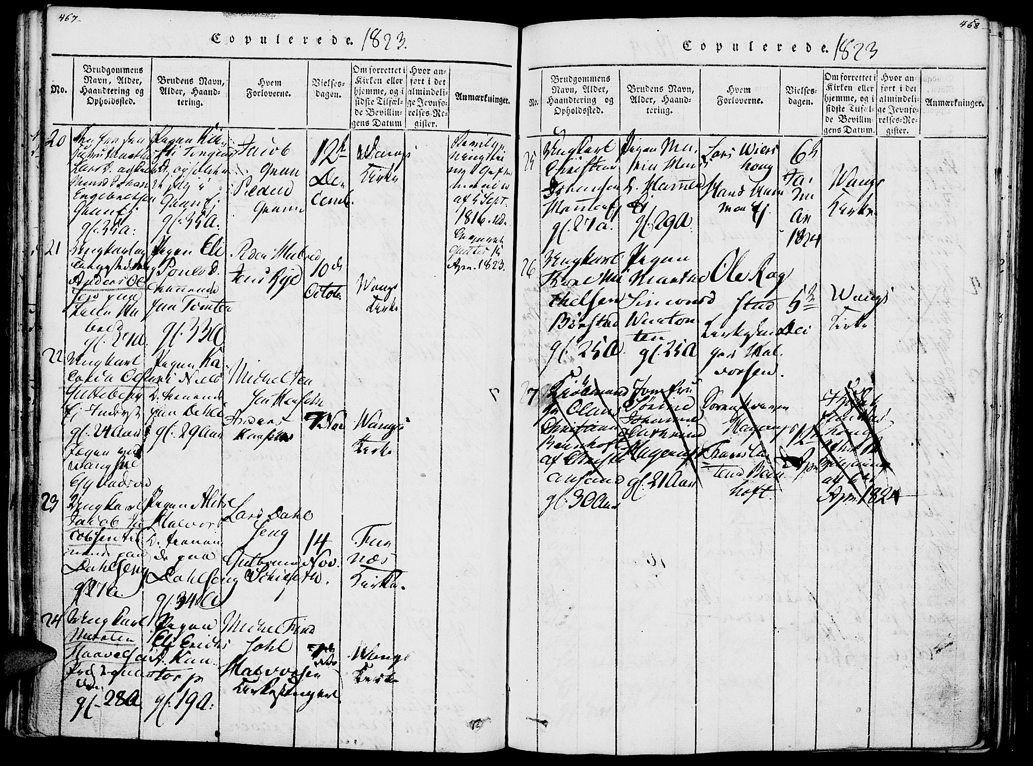 Vang prestekontor, Hedmark, SAH/PREST-008/H/Ha/Haa/L0007: Parish register (official) no. 7, 1813-1826, p. 467-468