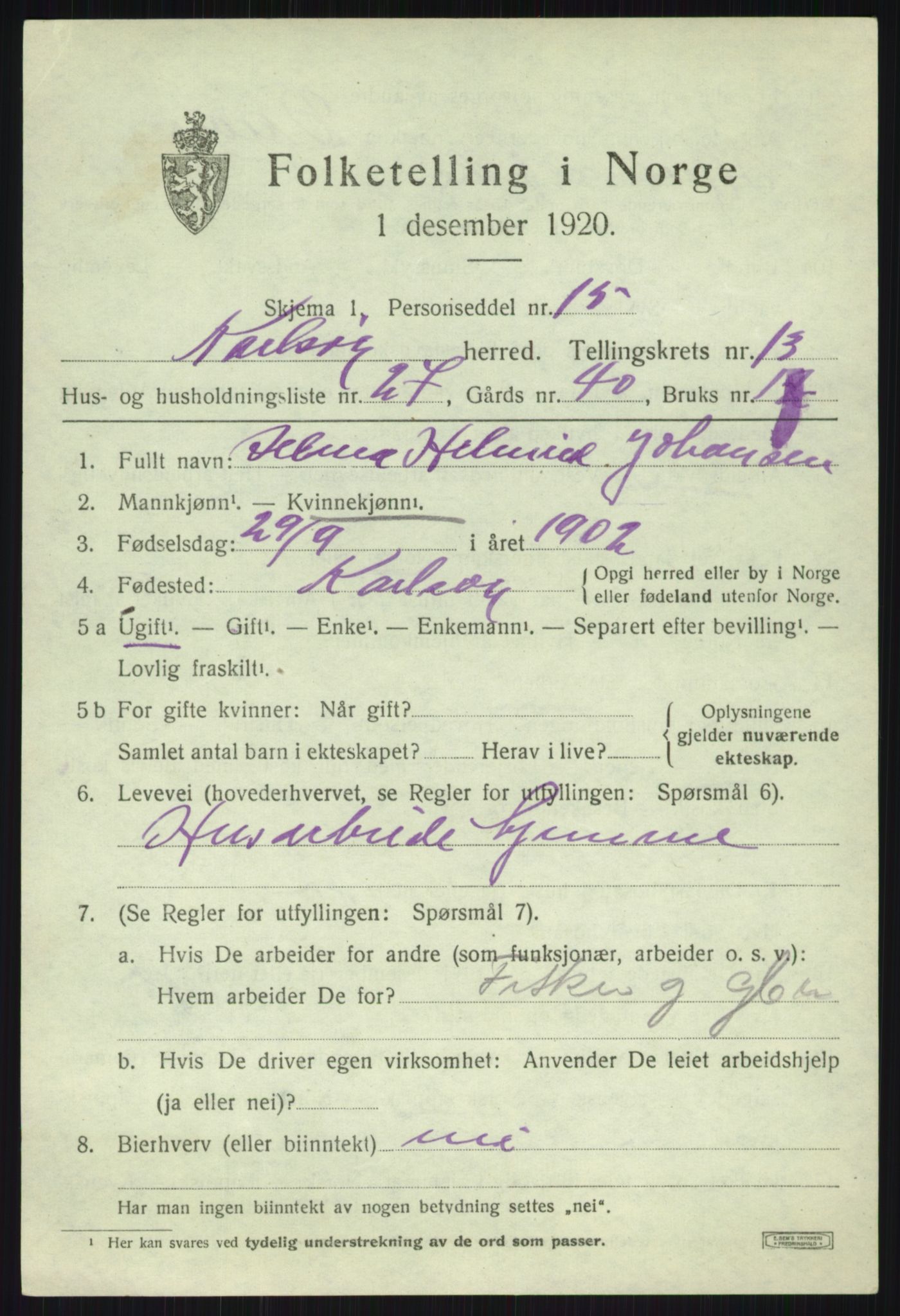 SATØ, 1920 census for Karlsøy, 1920, p. 5030