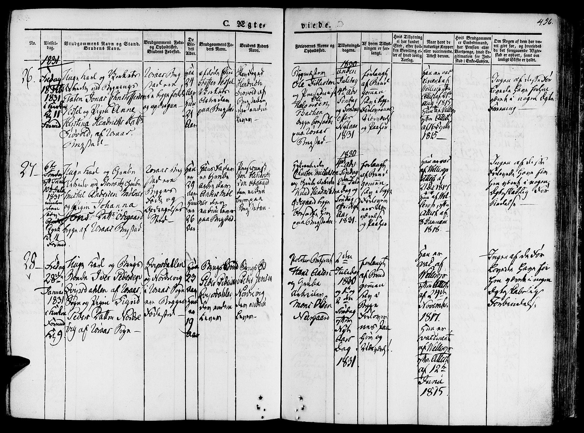 Ministerialprotokoller, klokkerbøker og fødselsregistre - Sør-Trøndelag, SAT/A-1456/681/L0930: Parish register (official) no. 681A08, 1829-1844, p. 456