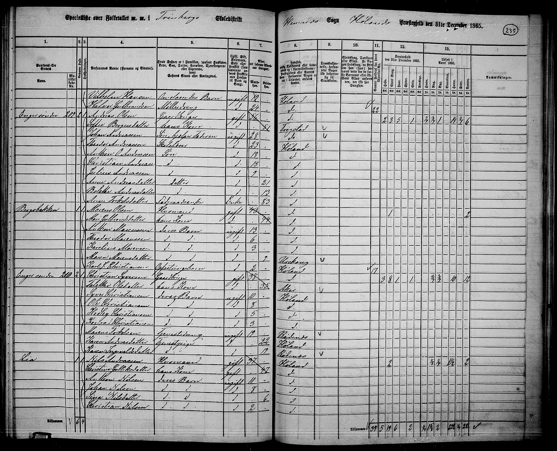 RA, 1865 census for Høland, 1865, p. 216