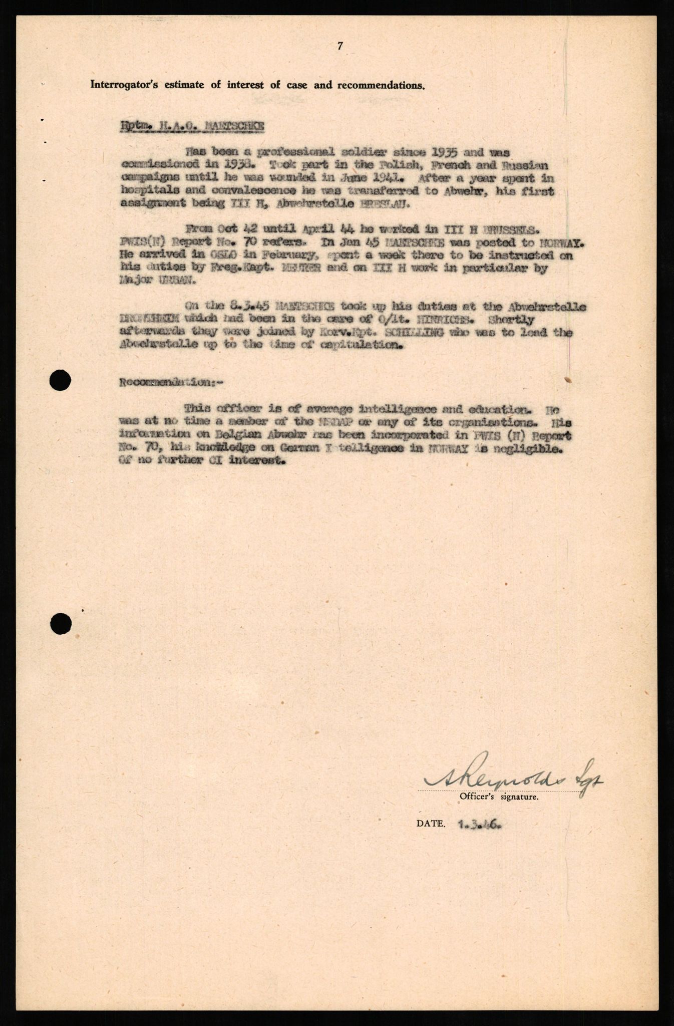 Forsvaret, Forsvarets overkommando II, AV/RA-RAFA-3915/D/Db/L0021: CI Questionaires. Tyske okkupasjonsstyrker i Norge. Tyskere., 1945-1946, p. 28