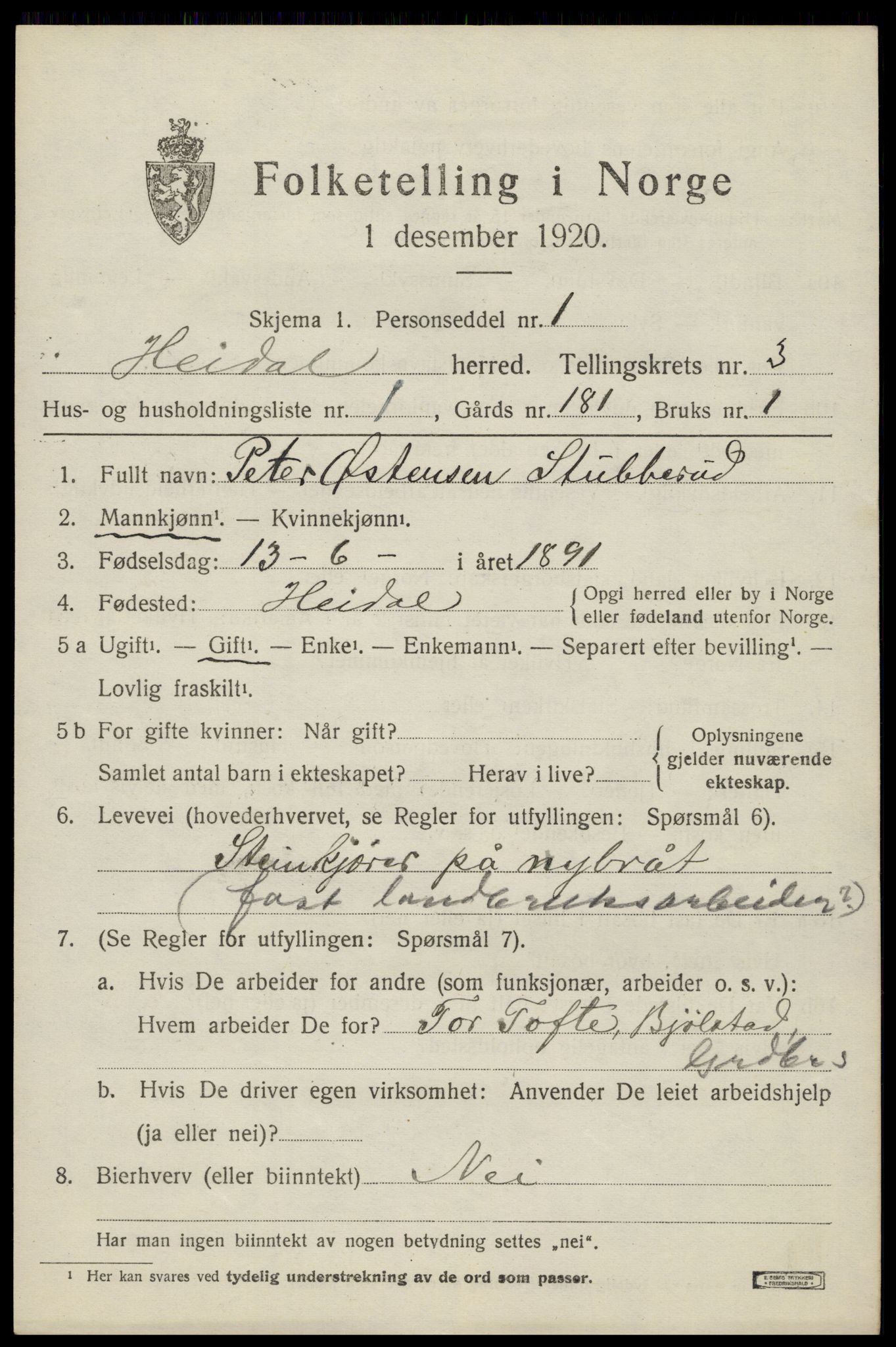 SAH, 1920 census for Heidal, 1920, p. 1416