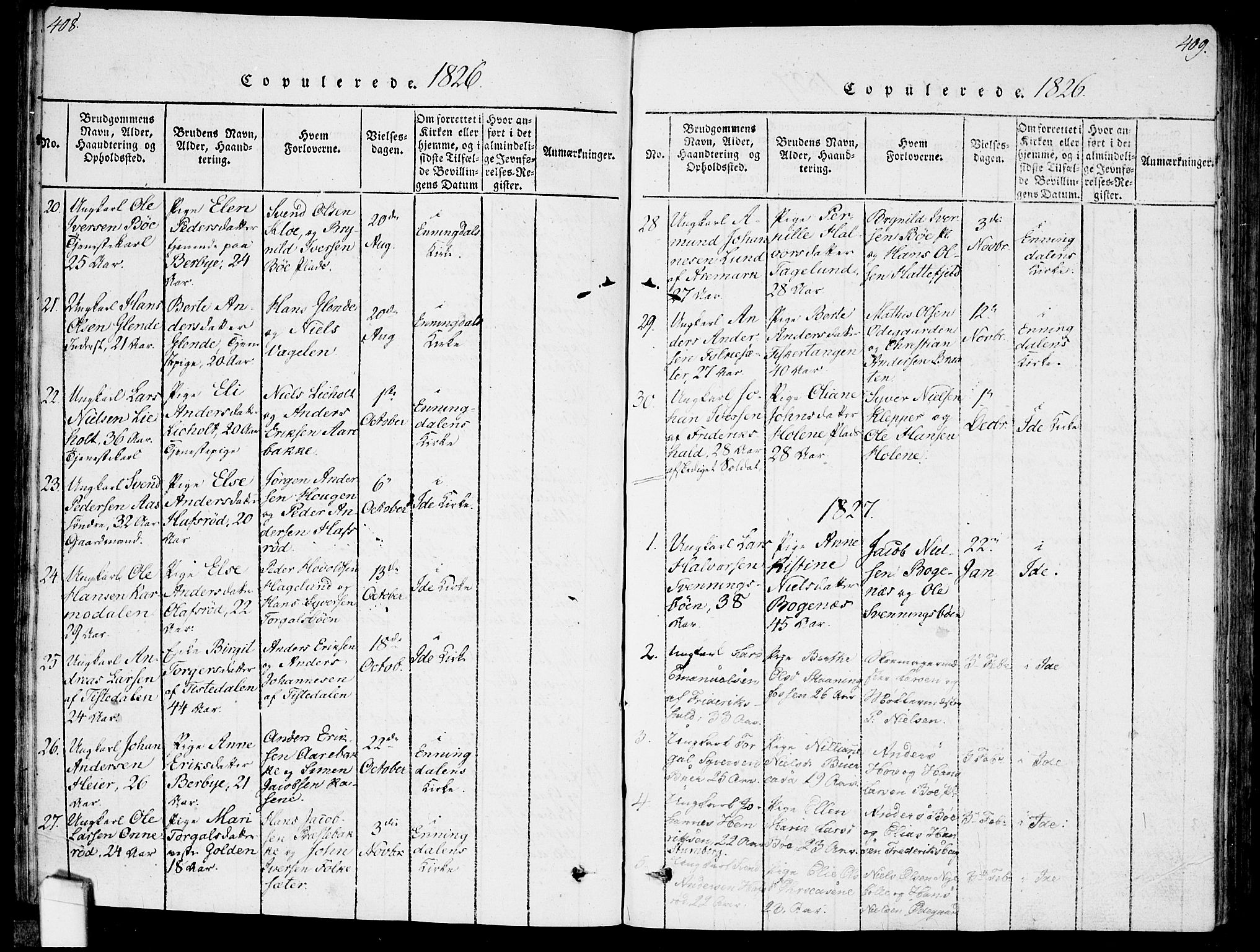 Idd prestekontor Kirkebøker, AV/SAO-A-10911/F/Fc/L0002: Parish register (official) no. III 2, 1815-1831, p. 408-409