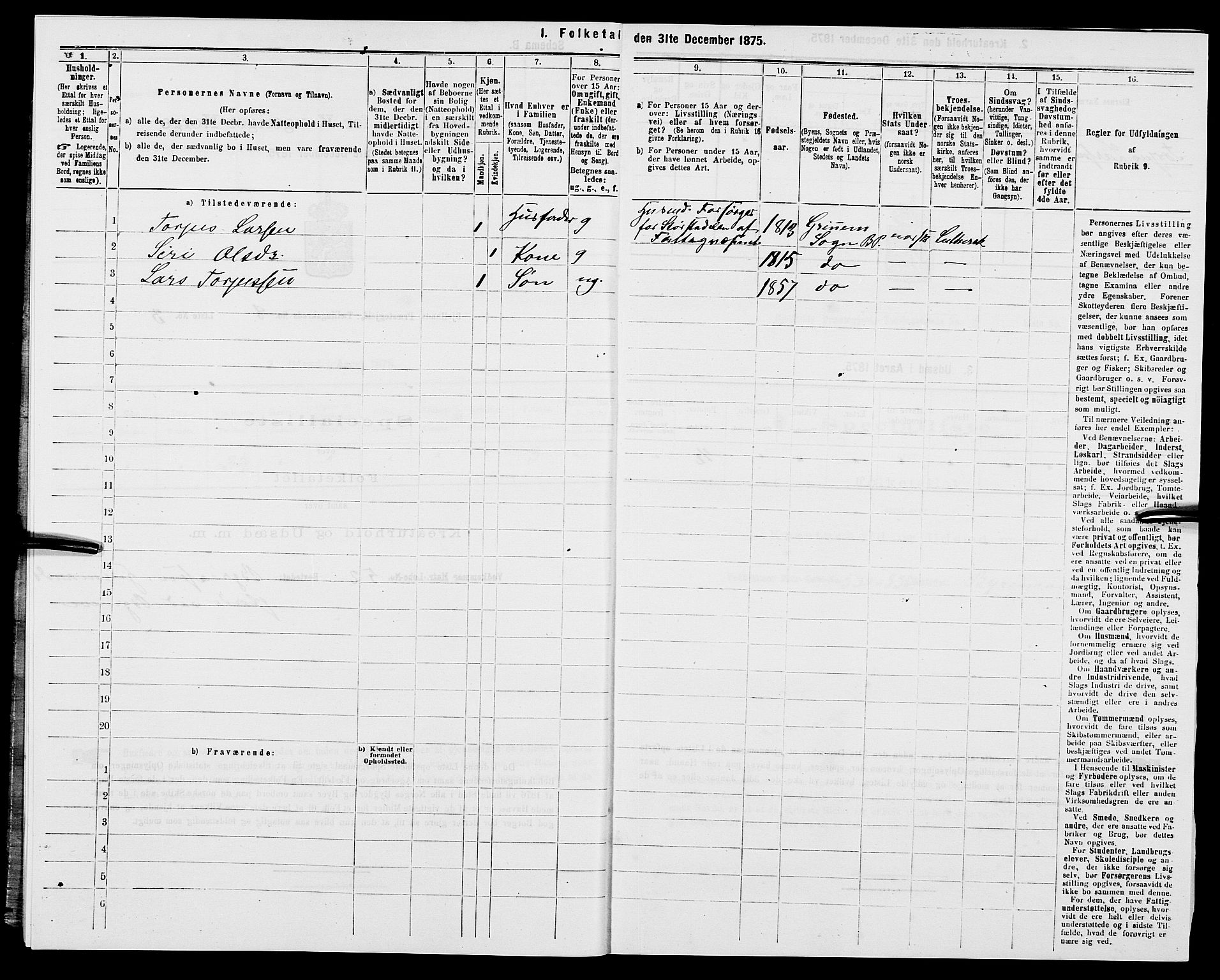 SAK, 1875 census for 1024P Bjelland, 1875, p. 513