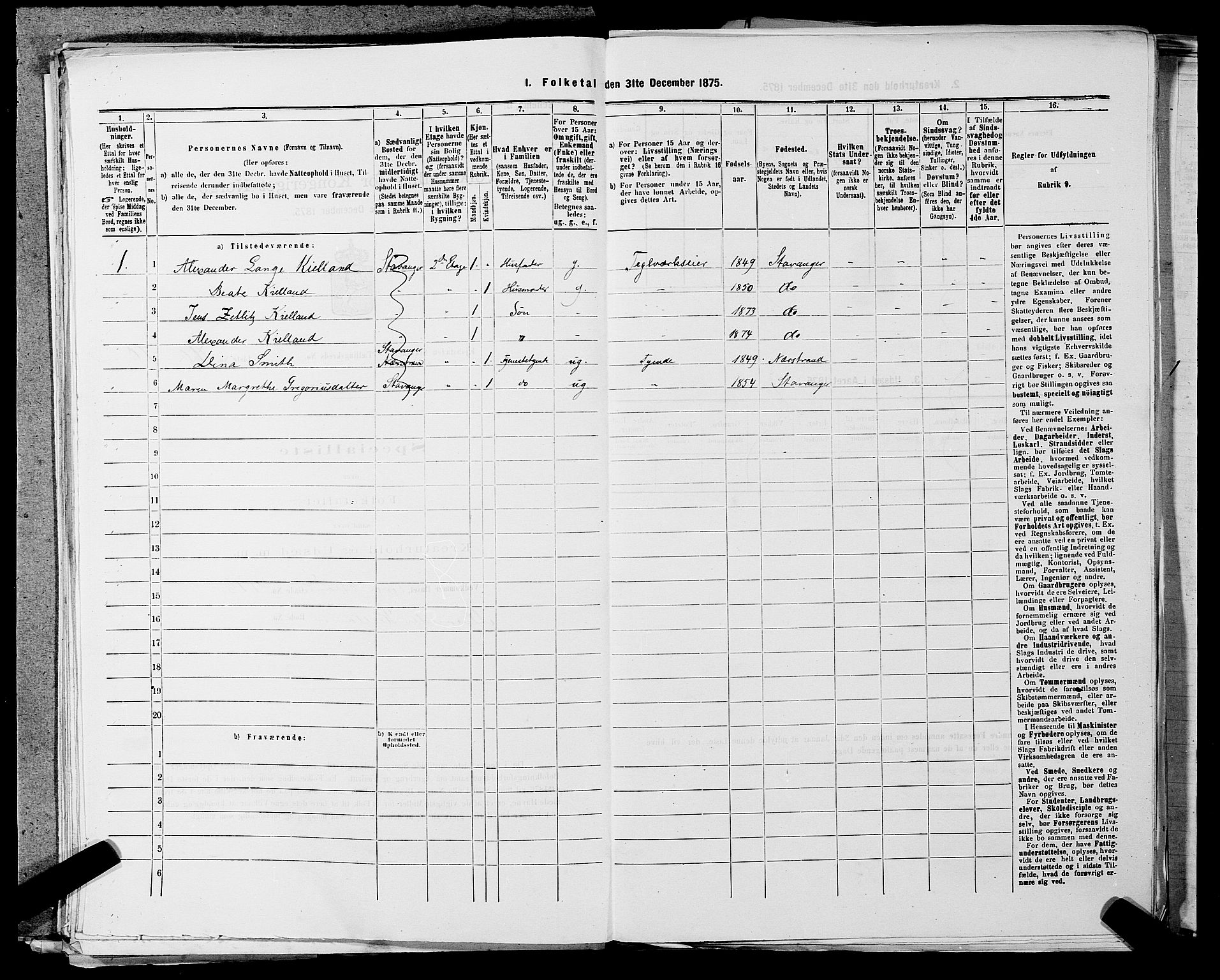 SAST, 1875 census for 1103 Stavanger, 1875, p. 357