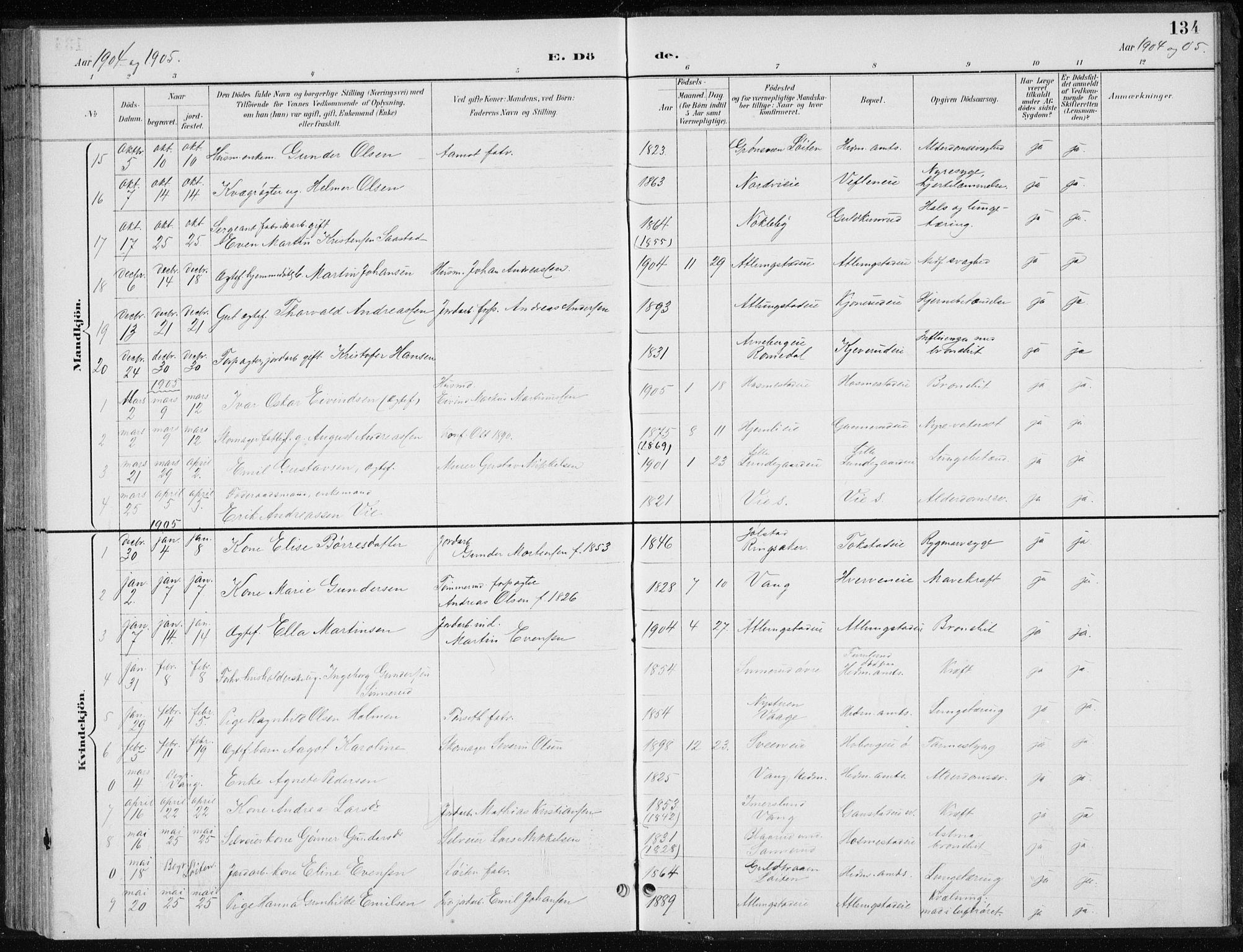 Stange prestekontor, AV/SAH-PREST-002/L/L0010: Parish register (copy) no. 10, 1894-1905, p. 134