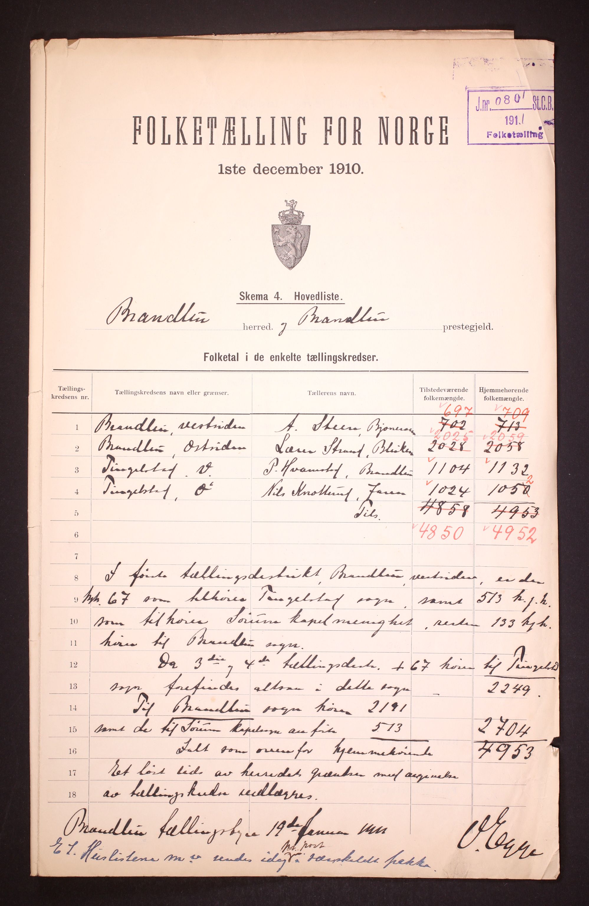 RA, 1910 census for Brandbu, 1910, p. 2