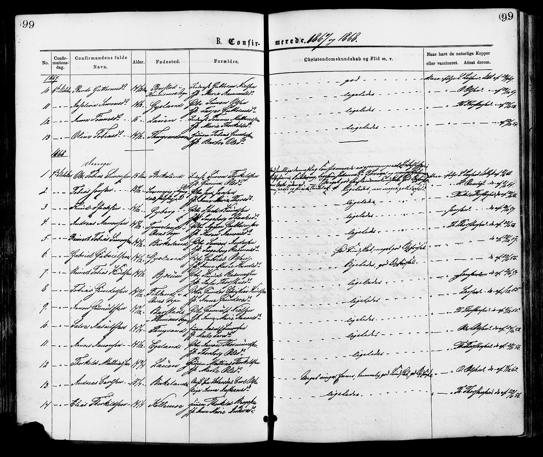 Hægebostad sokneprestkontor, AV/SAK-1111-0024/F/Fa/Faa/L0005: Parish register (official) no. A 5, 1864-1886, p. 99