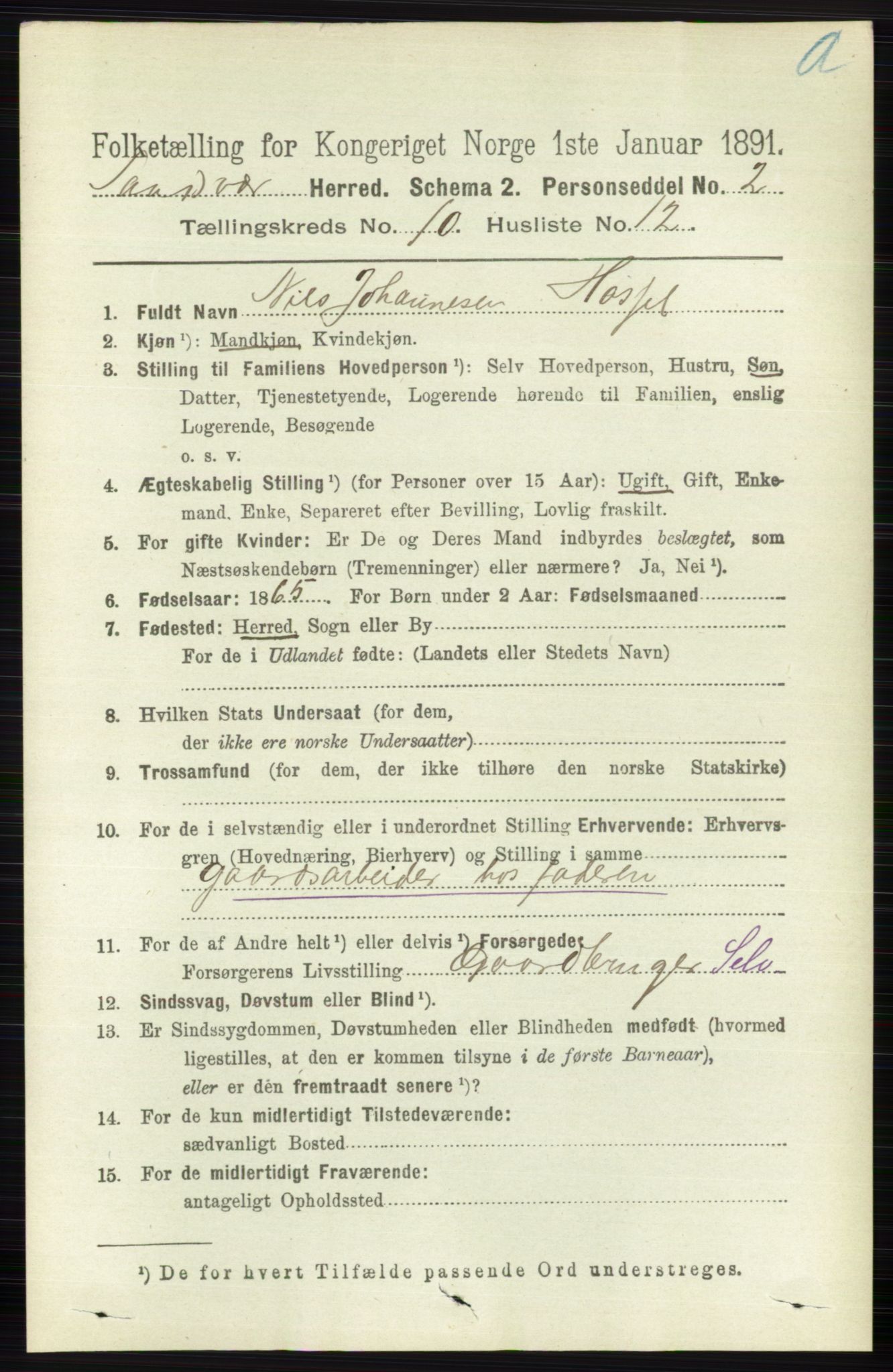 RA, 1891 census for 0629 Sandsvær, 1891, p. 4984