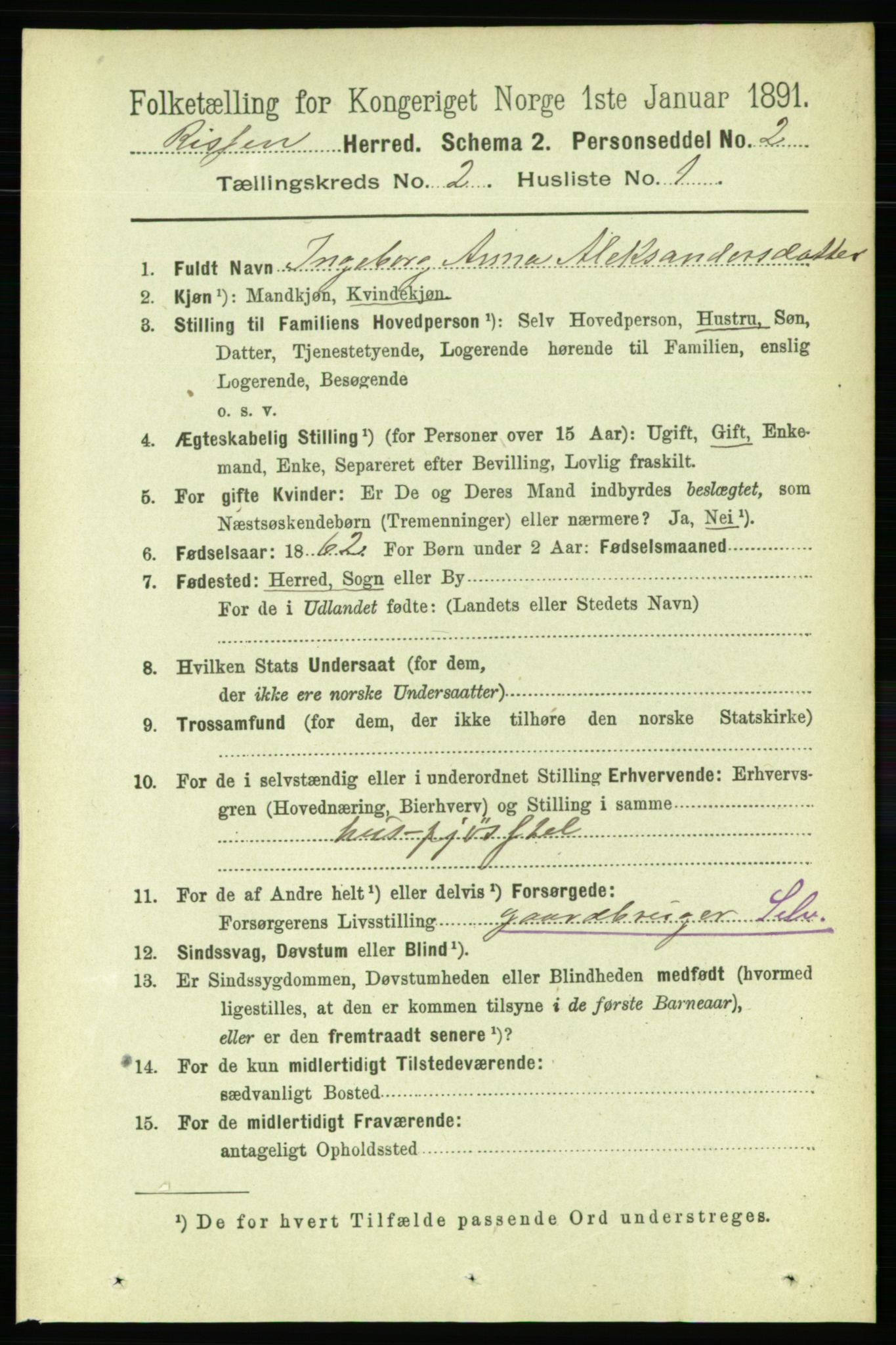 RA, 1891 census for 1624 Rissa, 1891, p. 1122