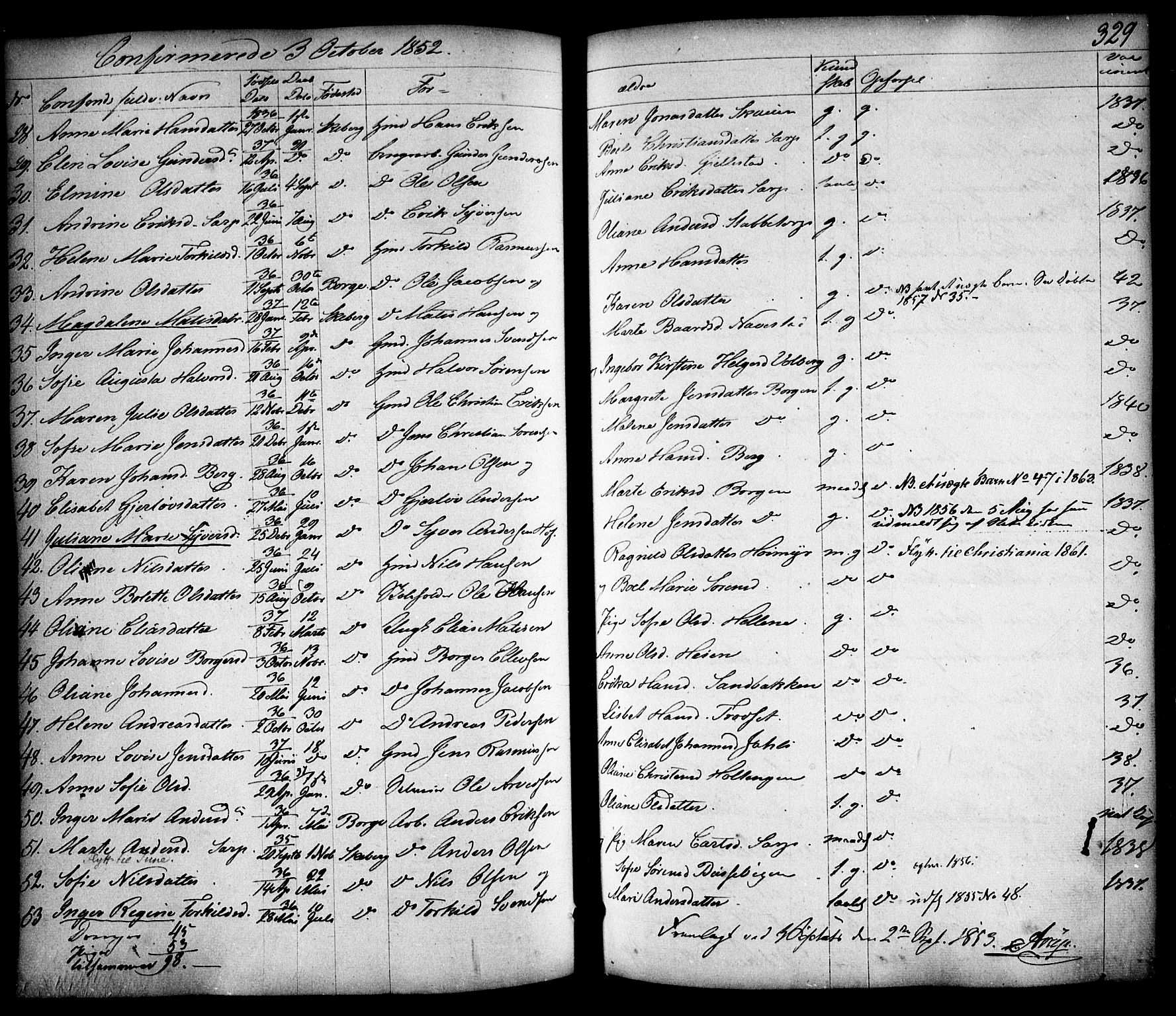 Skjeberg prestekontor Kirkebøker, AV/SAO-A-10923/F/Fa/L0006: Parish register (official) no. I 6, 1846-1858, p. 329