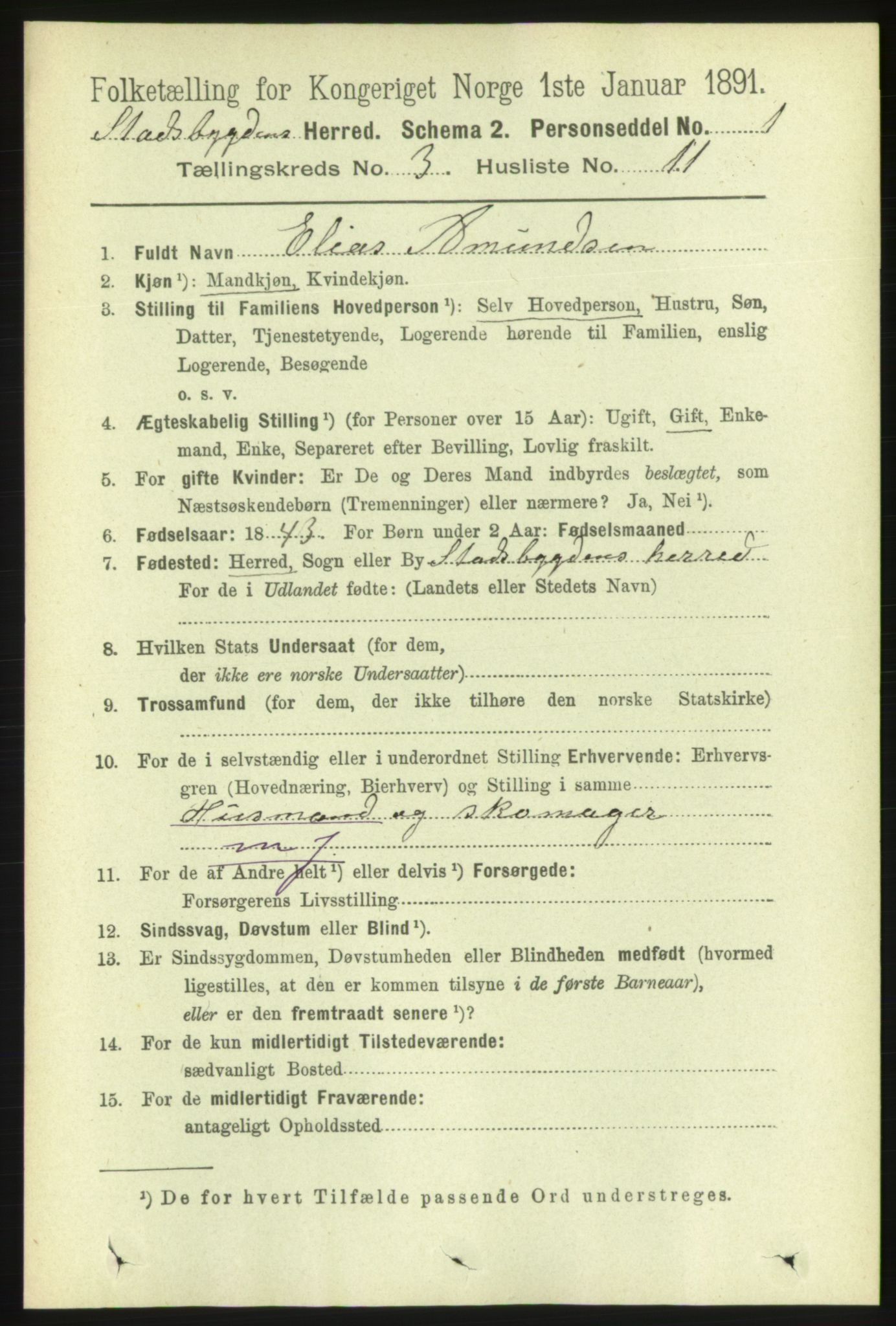 RA, 1891 census for 1625 Stadsbygd, 1891, p. 1422