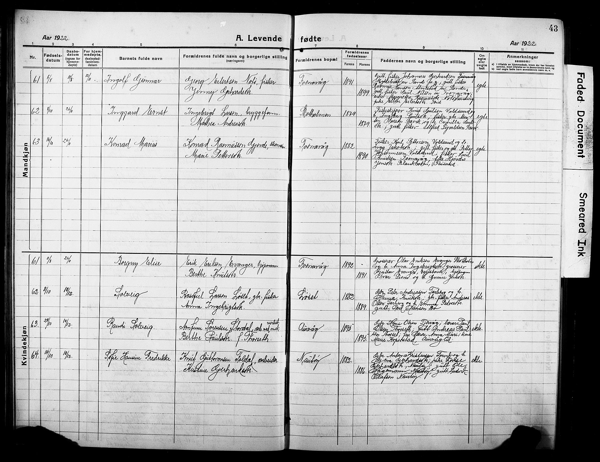 Ministerialprotokoller, klokkerbøker og fødselsregistre - Møre og Romsdal, AV/SAT-A-1454/507/L0084: Parish register (copy) no. 507C07, 1919-1932, p. 43