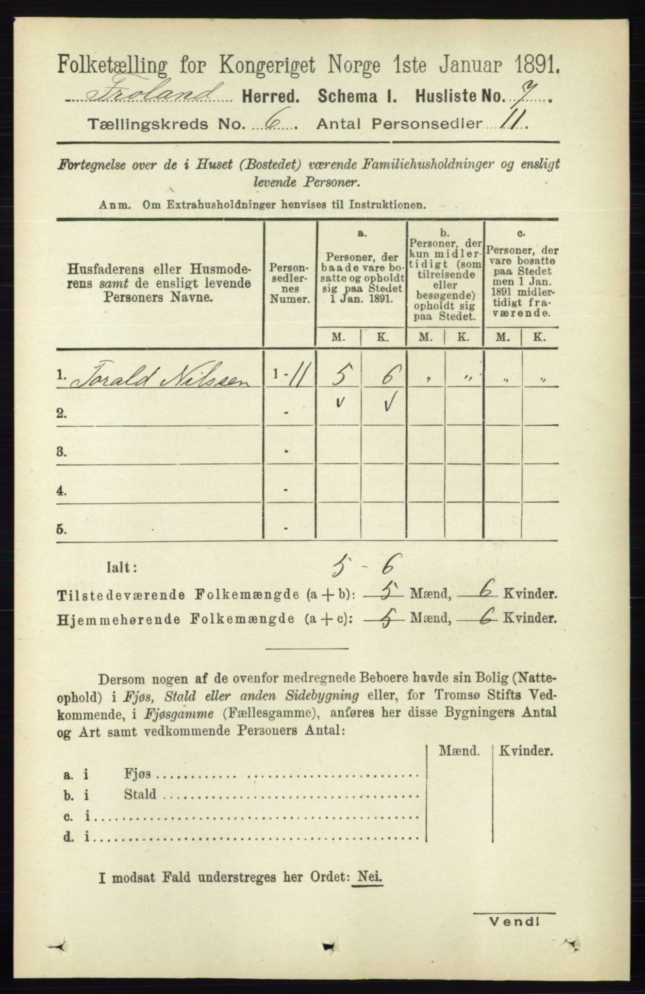 RA, 1891 census for 0919 Froland, 1891, p. 2138