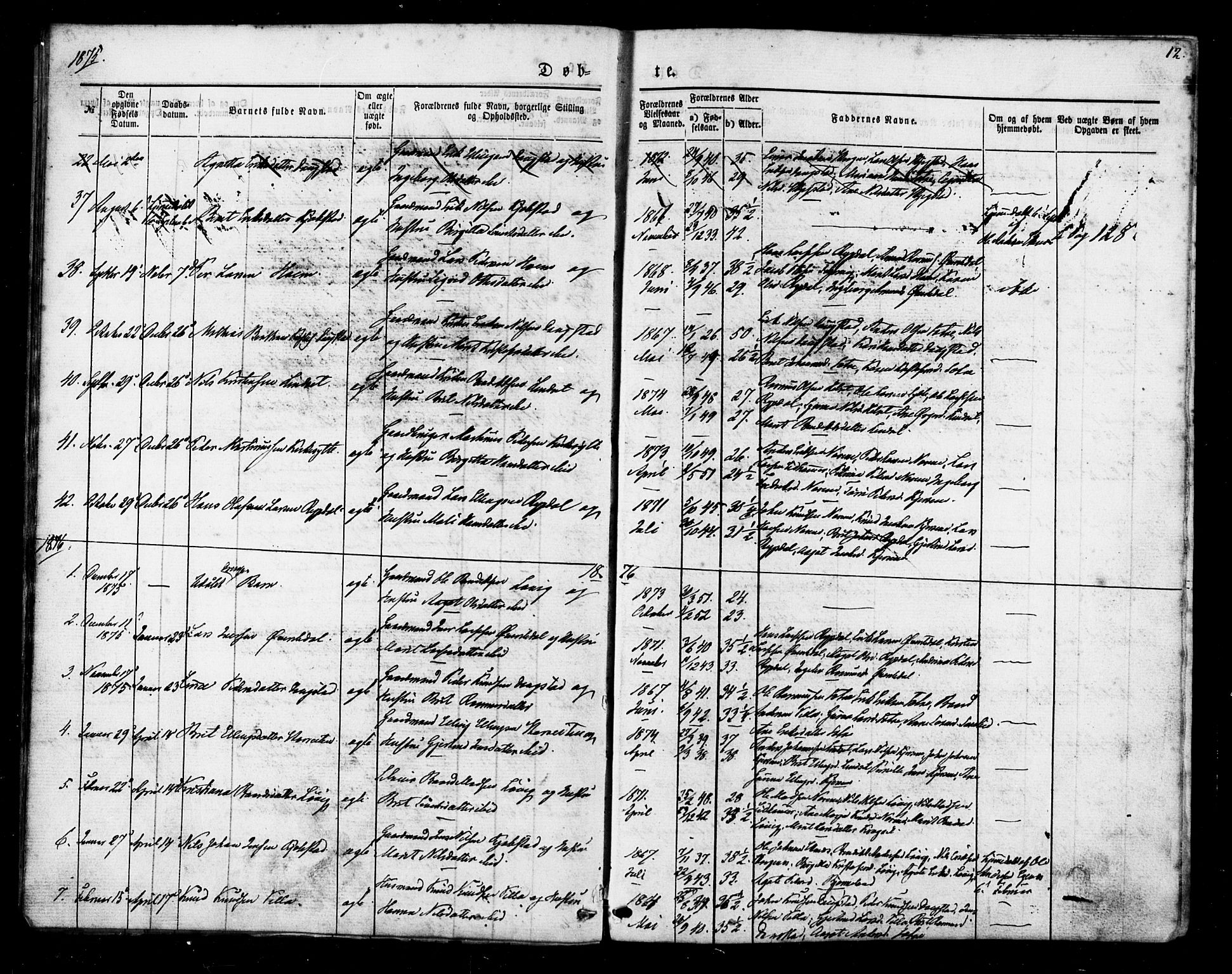 Ministerialprotokoller, klokkerbøker og fødselsregistre - Møre og Romsdal, SAT/A-1454/541/L0545: Parish register (official) no. 541A02, 1872-1886, p. 12