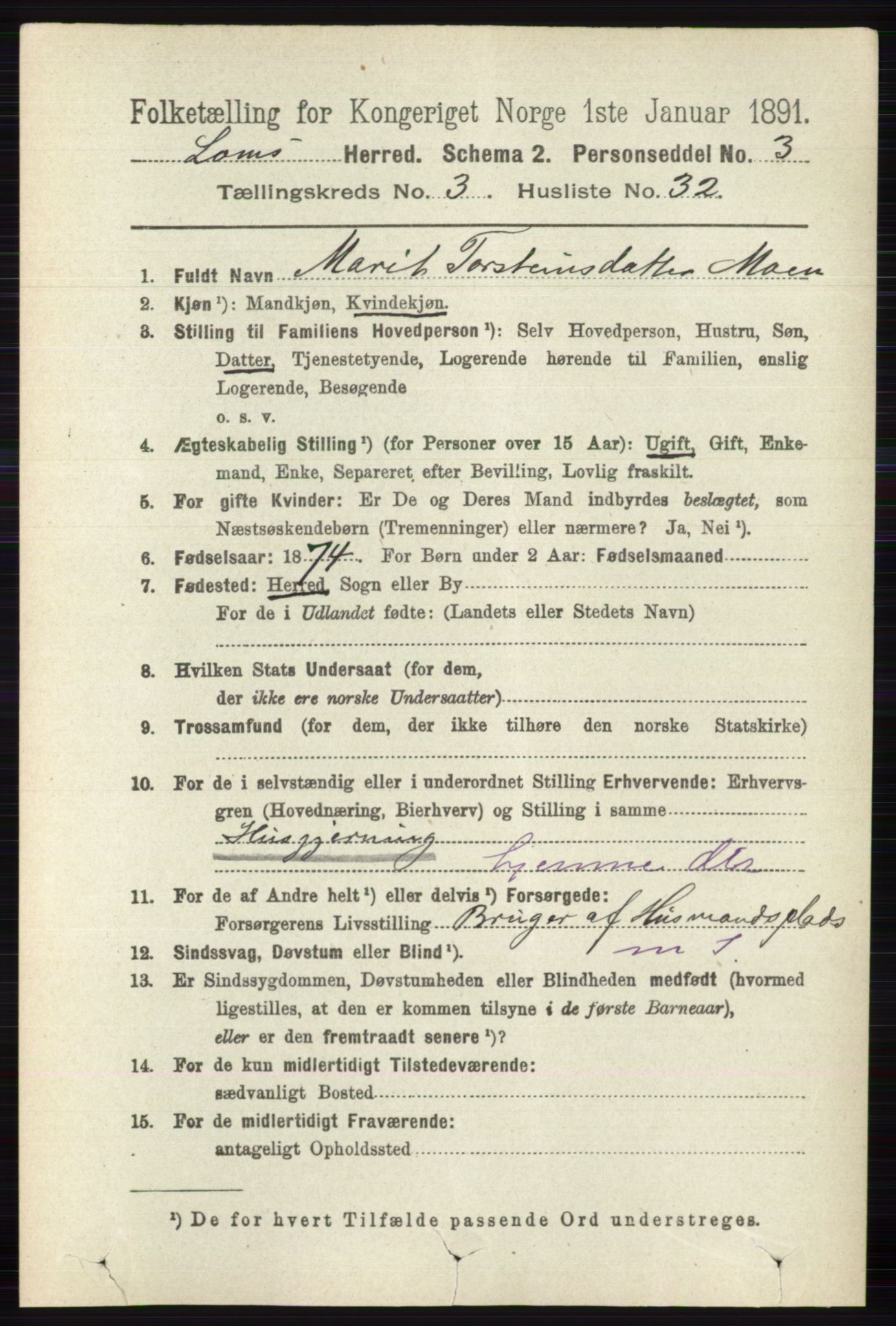 RA, 1891 census for 0514 Lom, 1891, p. 1446