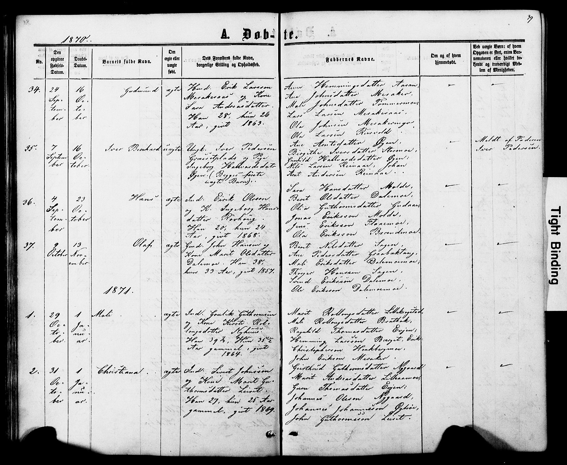 Ministerialprotokoller, klokkerbøker og fødselsregistre - Nord-Trøndelag, SAT/A-1458/706/L0049: Parish register (copy) no. 706C01, 1864-1895, p. 39