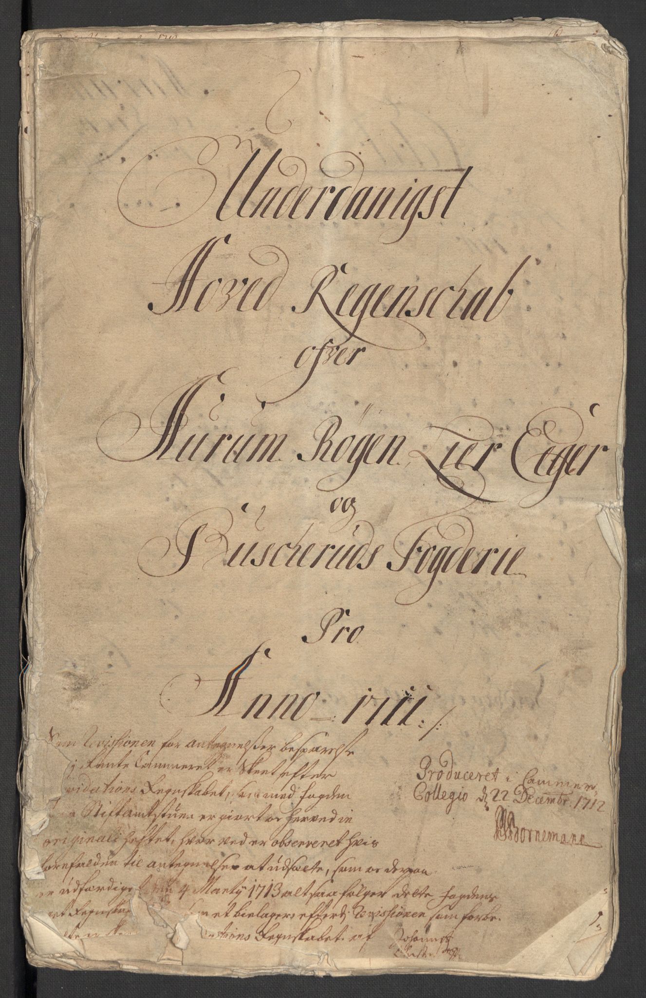 Rentekammeret inntil 1814, Reviderte regnskaper, Fogderegnskap, RA/EA-4092/R31/L1705: Fogderegnskap Hurum, Røyken, Eiker, Lier og Buskerud, 1711, p. 3