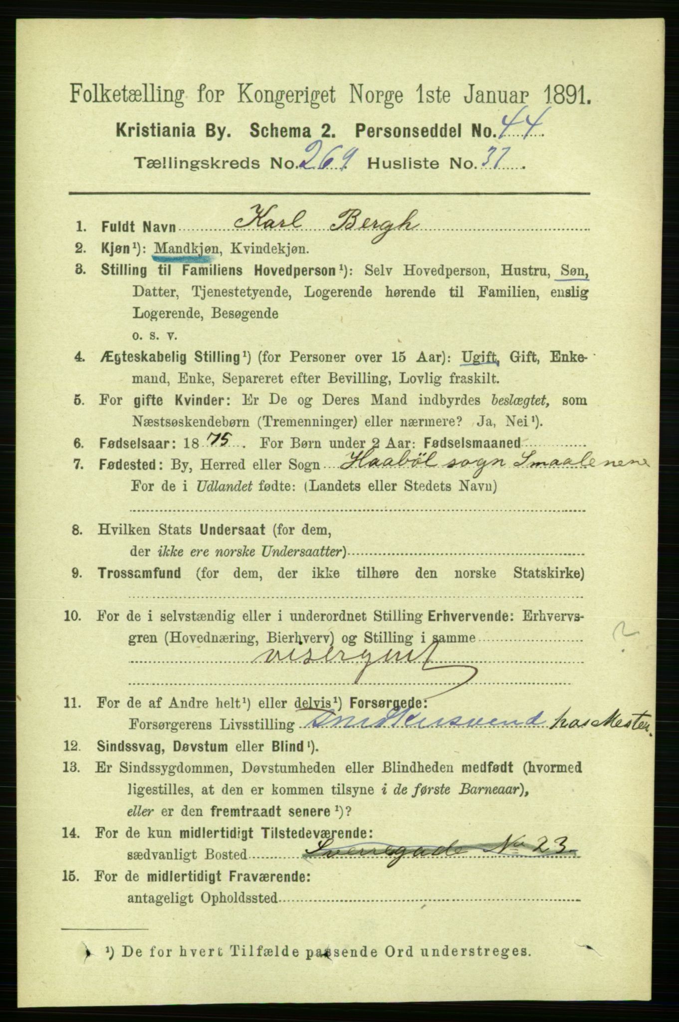 RA, 1891 census for 0301 Kristiania, 1891, p. 163917