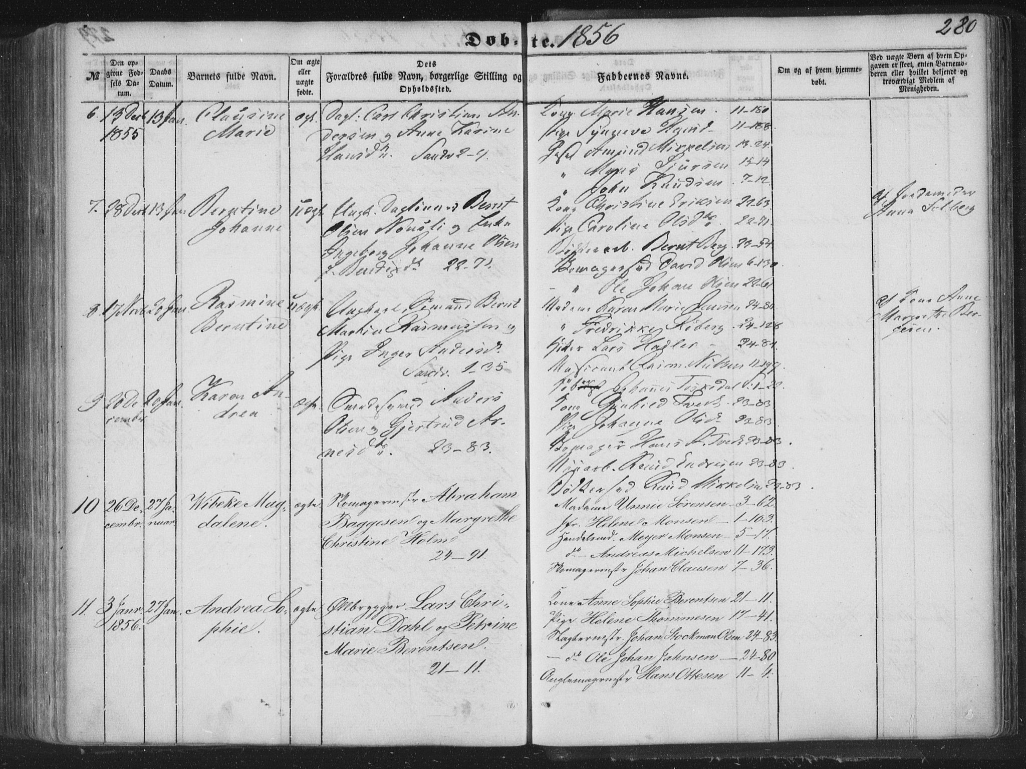 Korskirken sokneprestembete, AV/SAB-A-76101/H/Haa/L0017: Parish register (official) no. B 3, 1851-1857, p. 280