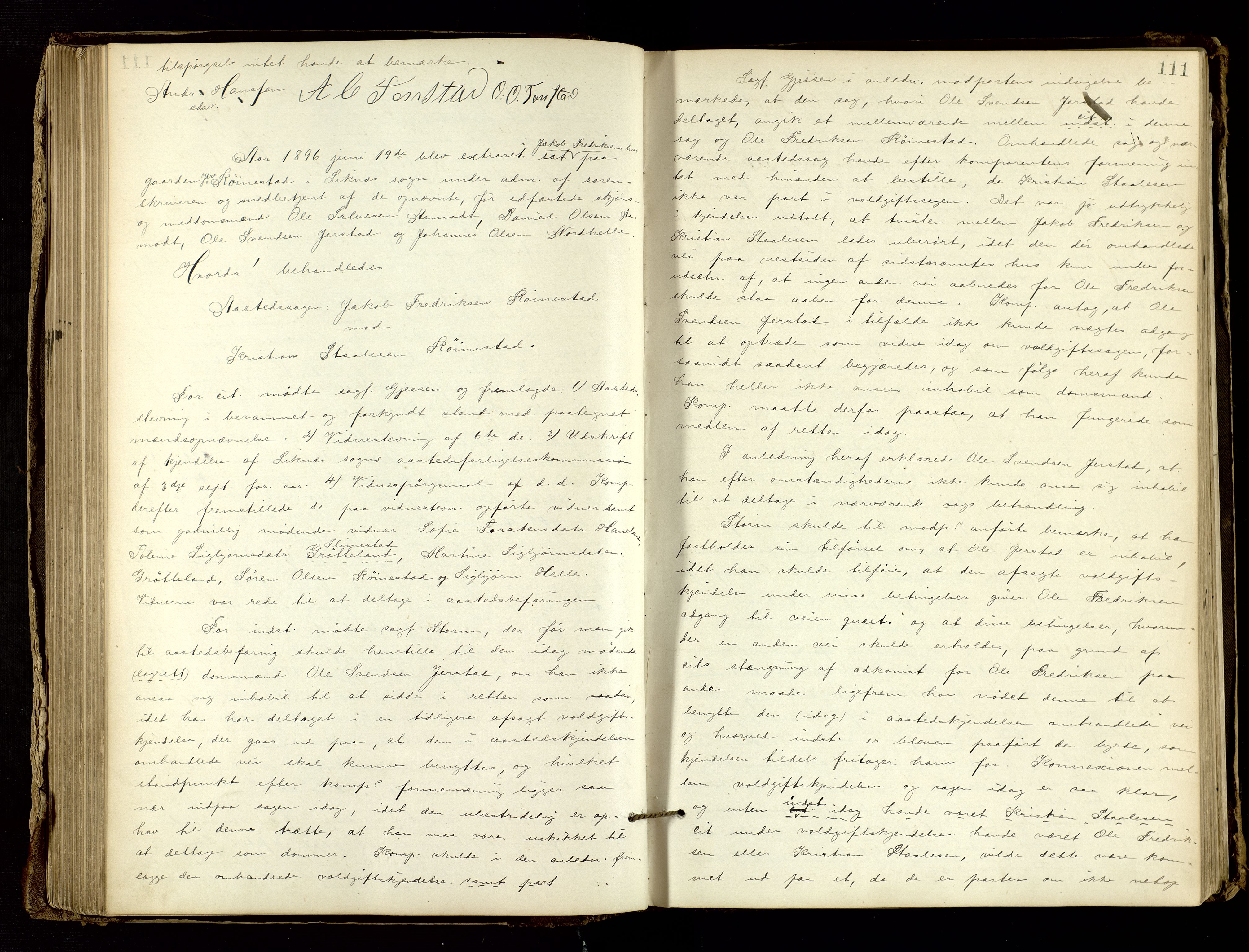 Flekkefjord sorenskriveri, AV/SAK-1221-0001/F/Fb/L0012: Ekstrarettsprotokoll nr. 13, 1889-1900, p. 111
