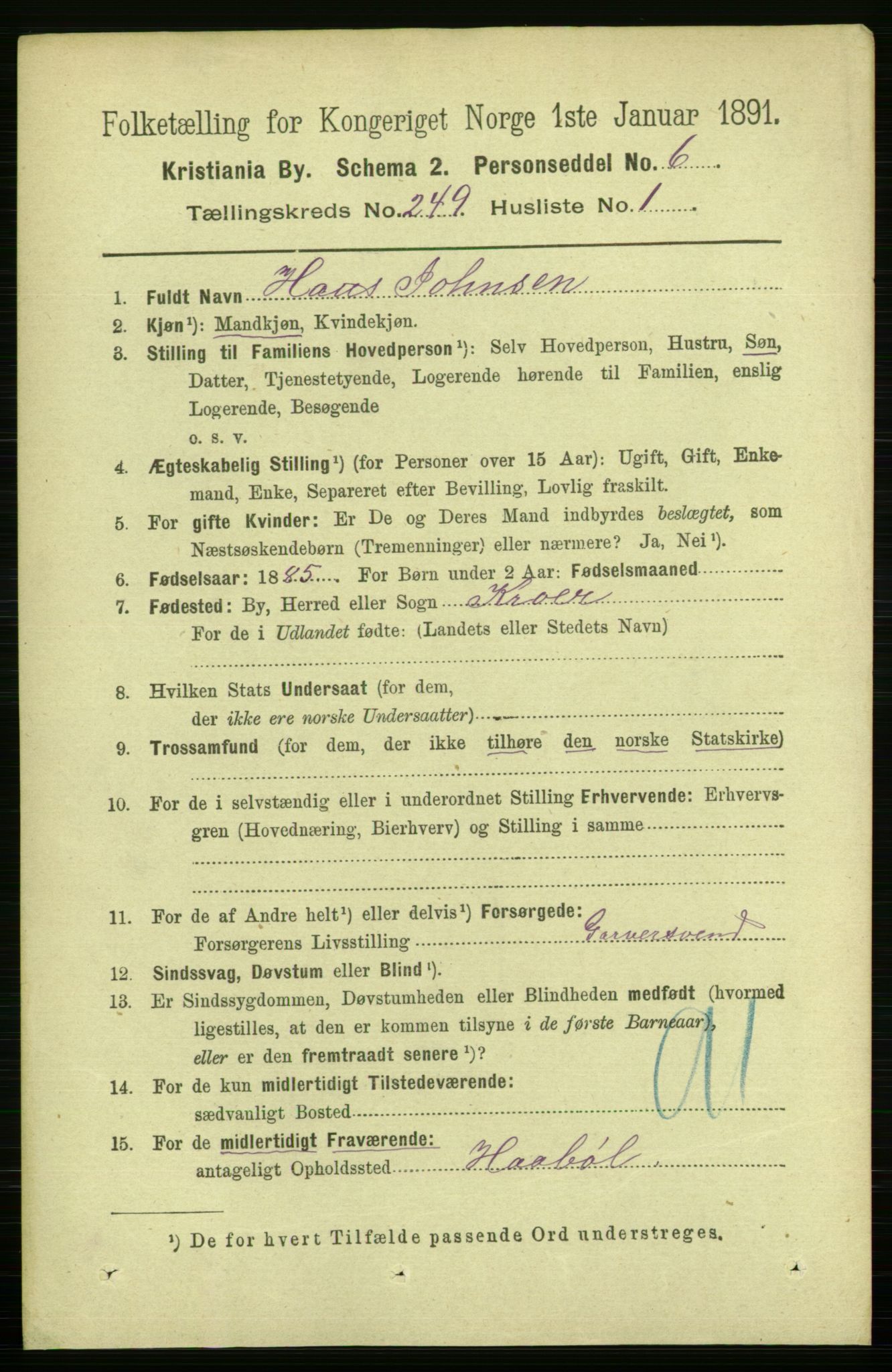 RA, 1891 census for 0301 Kristiania, 1891, p. 152319