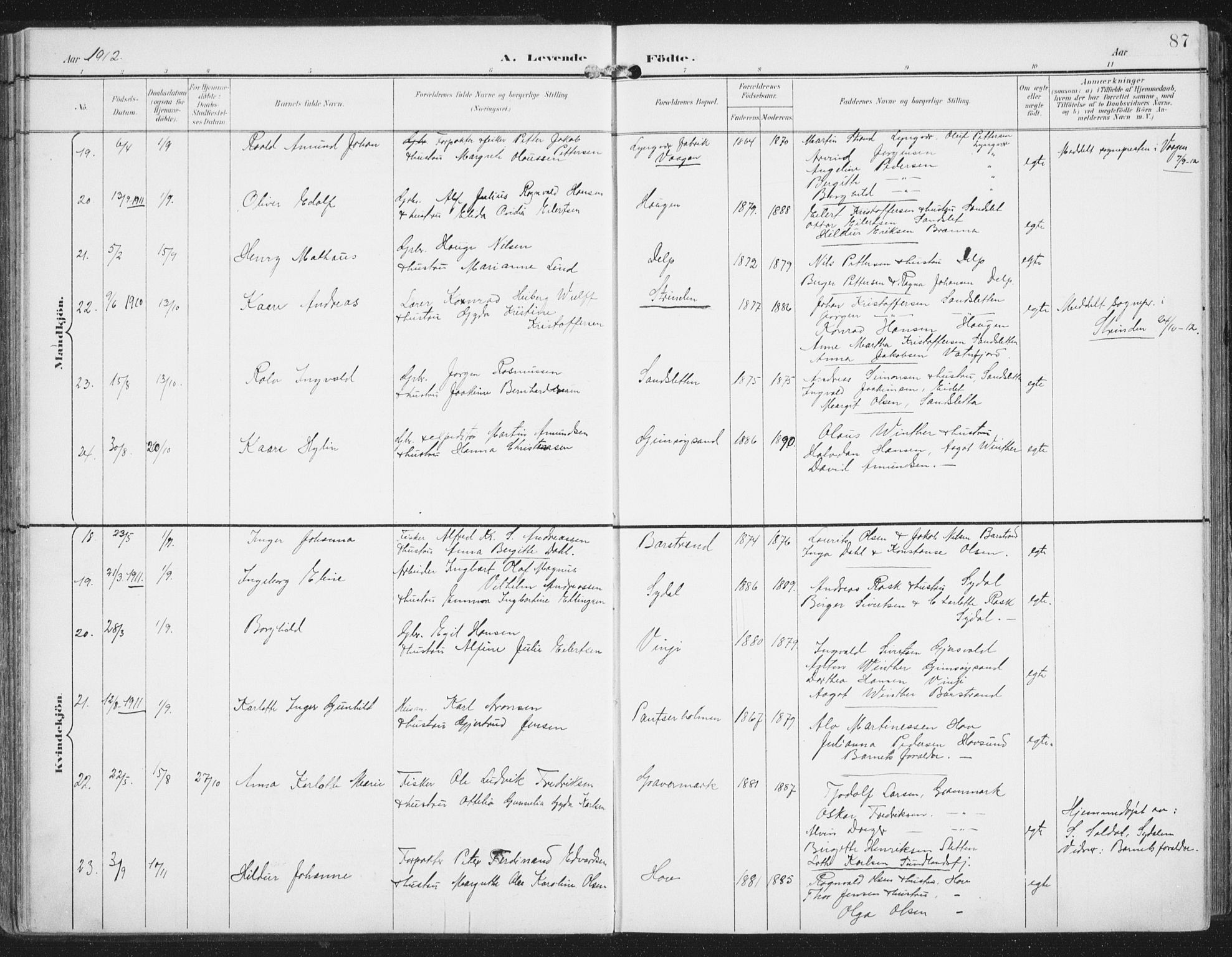 Ministerialprotokoller, klokkerbøker og fødselsregistre - Nordland, AV/SAT-A-1459/876/L1098: Parish register (official) no. 876A04, 1896-1915, p. 87