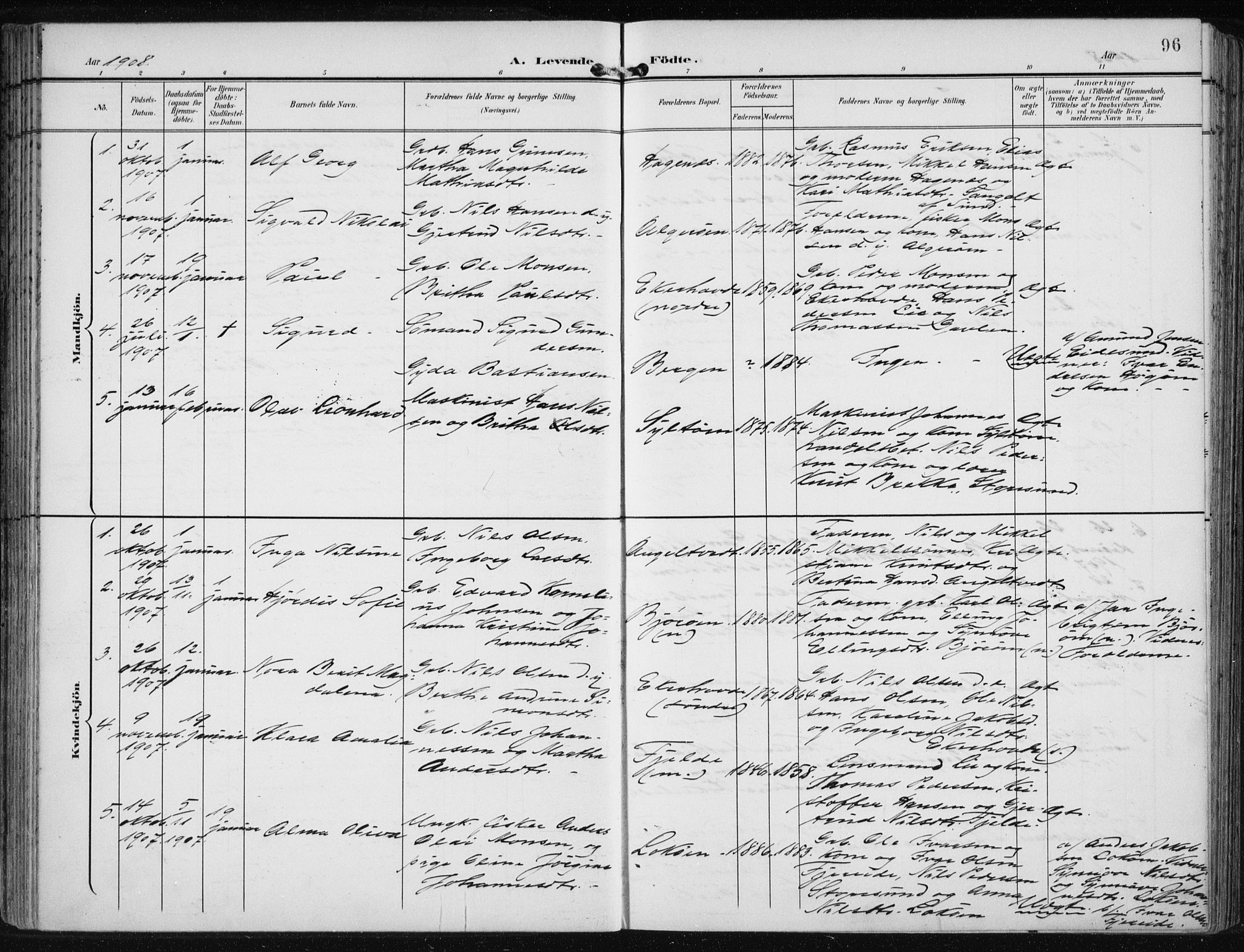 Fjell sokneprestembete, SAB/A-75301/H/Haa: Parish register (official) no. A  9, 1899-1910, p. 96