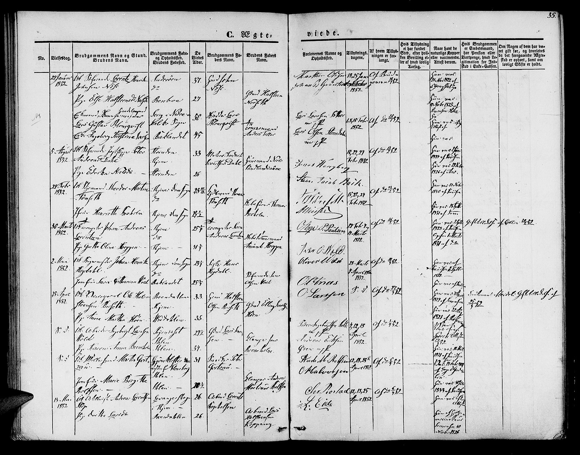 Ministerialprotokoller, klokkerbøker og fødselsregistre - Sør-Trøndelag, SAT/A-1456/602/L0111: Parish register (official) no. 602A09, 1844-1867, p. 35