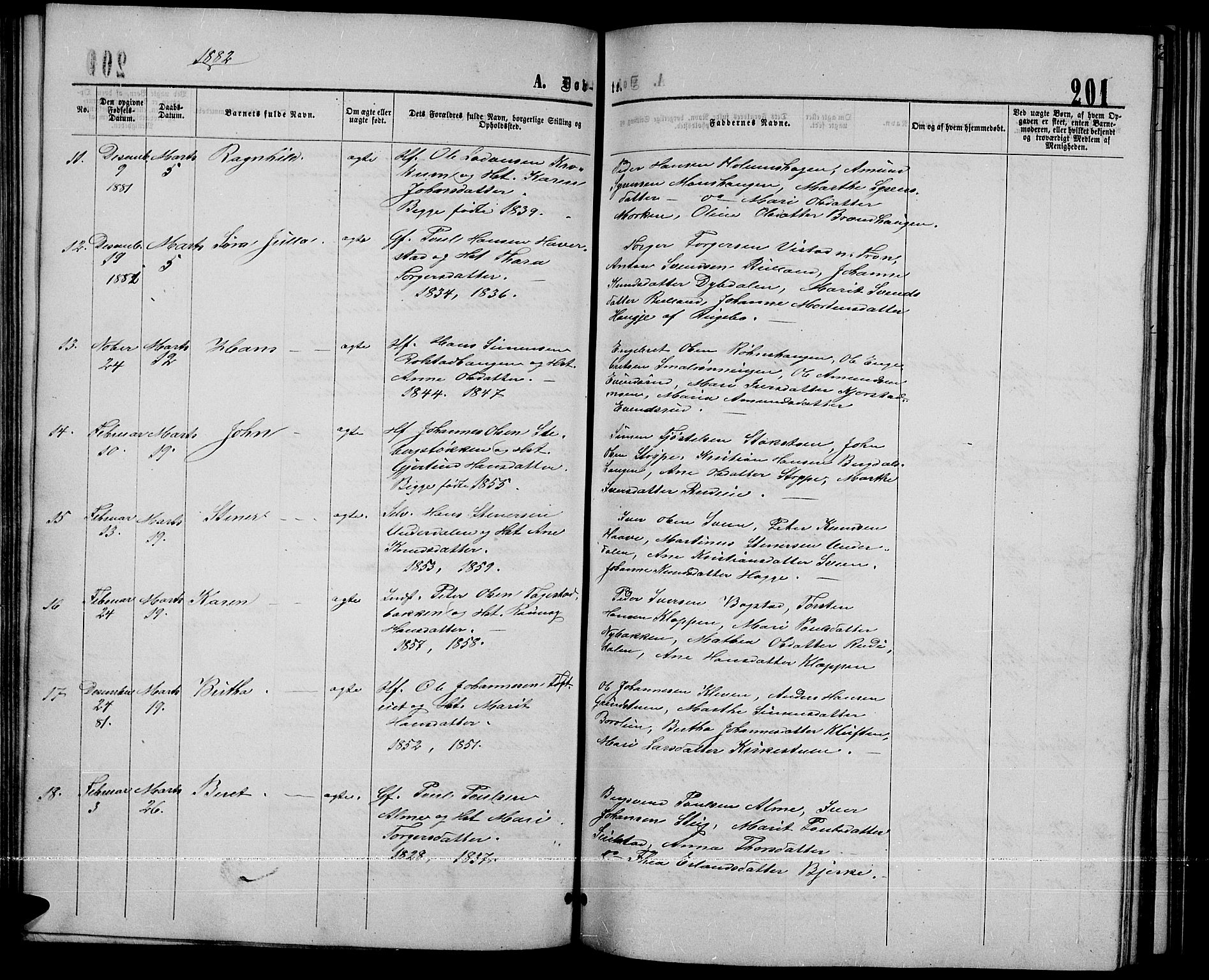 Sør-Fron prestekontor, SAH/PREST-010/H/Ha/Hab/L0002: Parish register (copy) no. 2, 1864-1883, p. 201