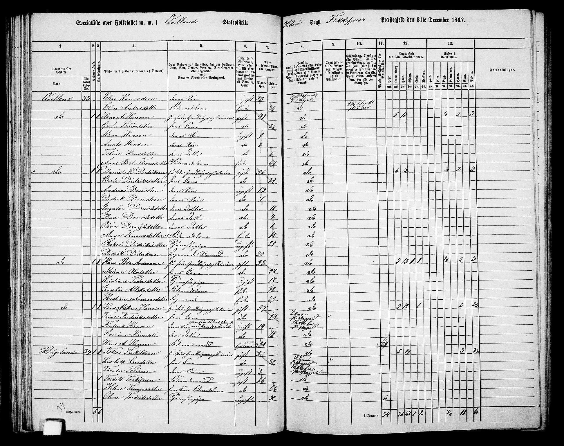 RA, 1865 census for Flekkefjord/Nes og Hidra, 1865, p. 61