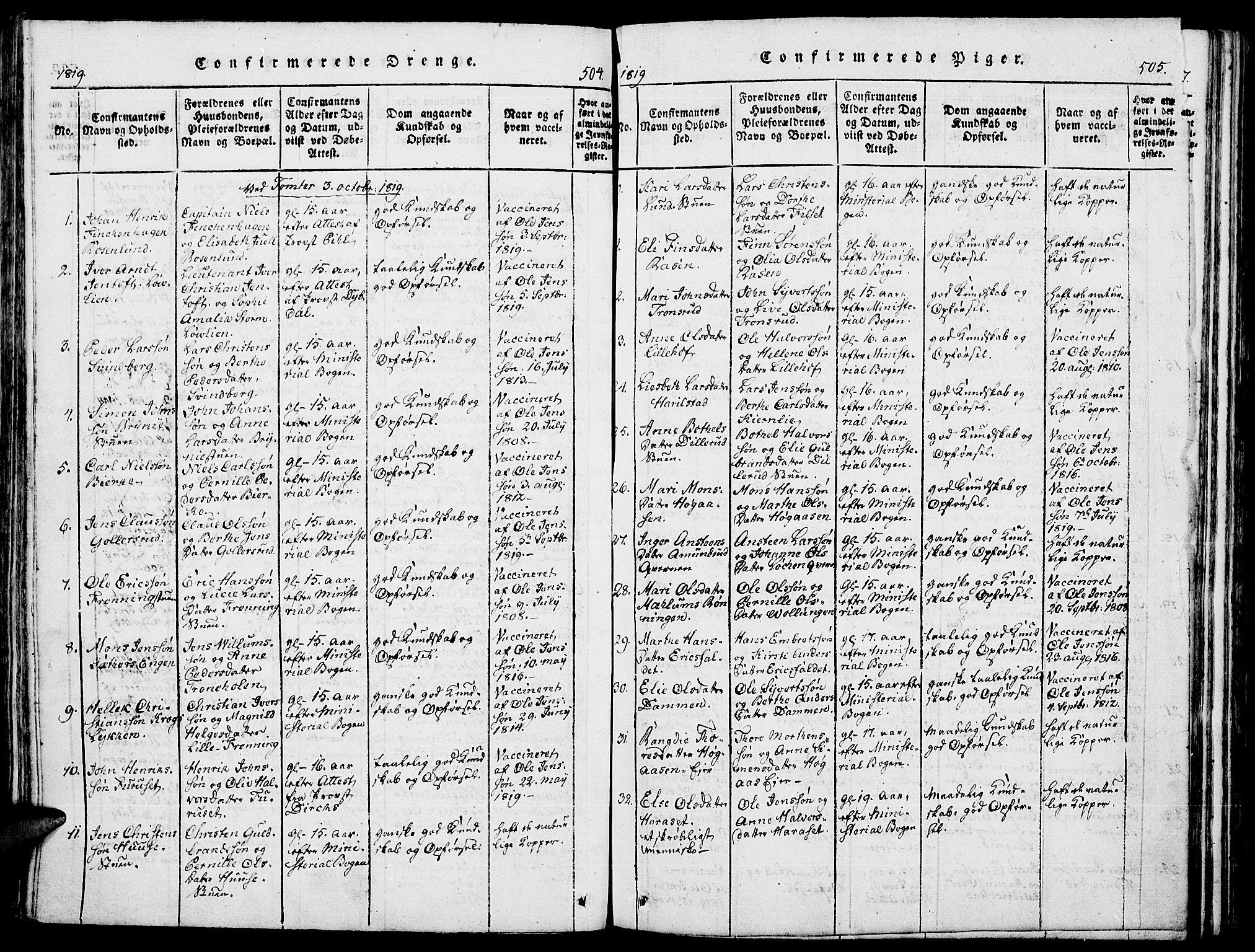 Romedal prestekontor, SAH/PREST-004/K/L0002: Parish register (official) no. 2, 1814-1828, p. 504-505