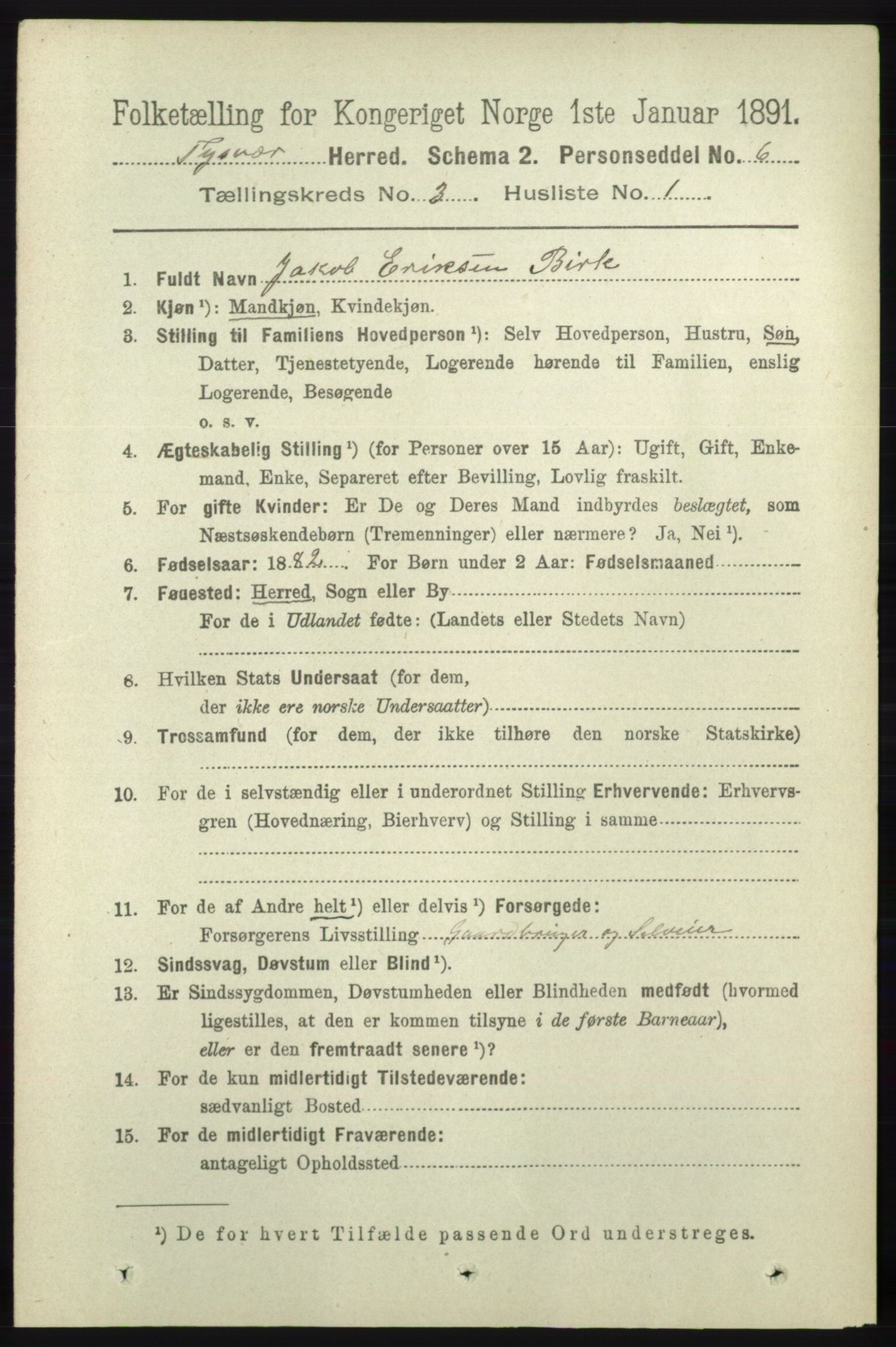 RA, 1891 census for 1146 Tysvær, 1891, p. 1235