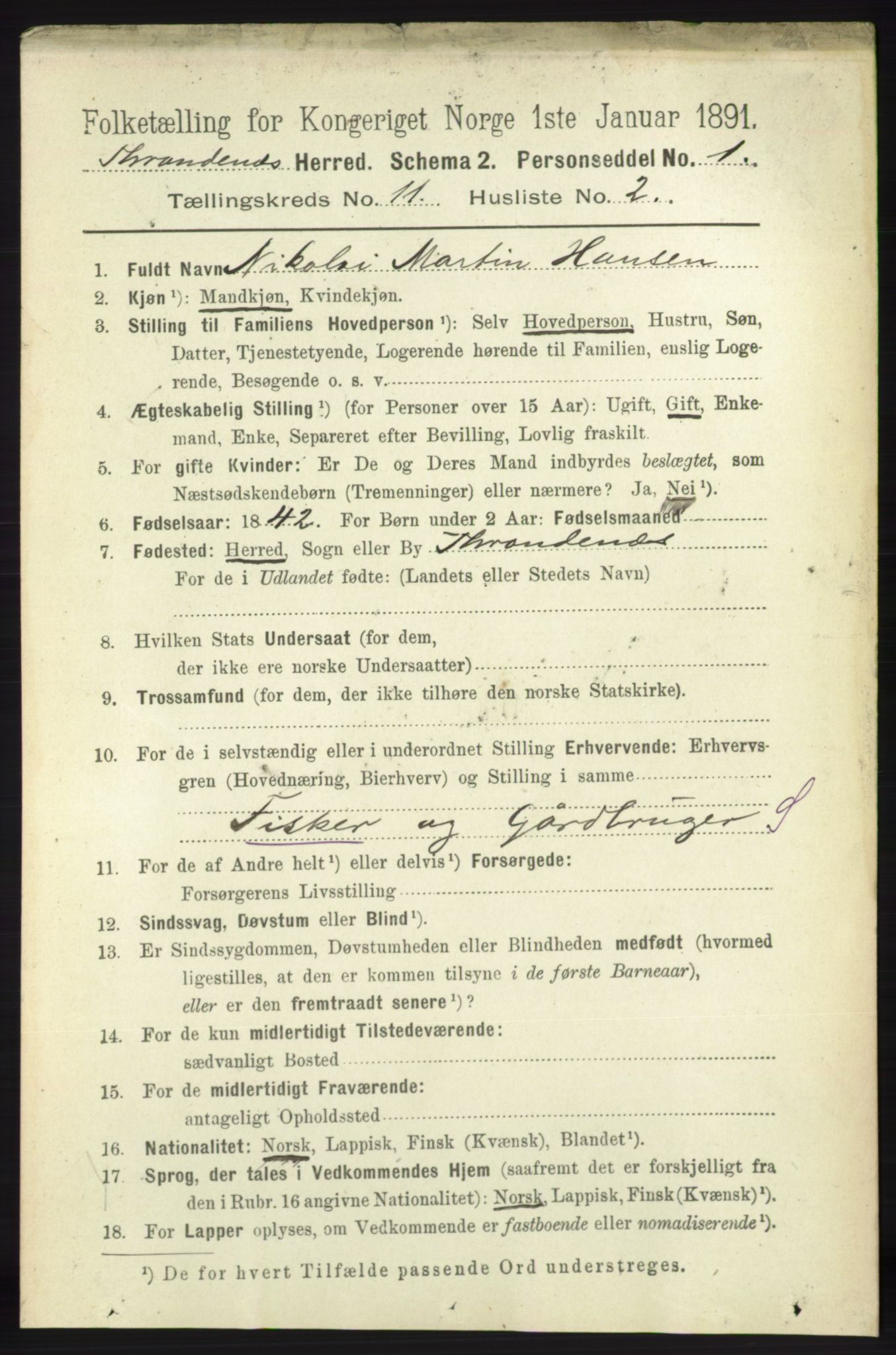 RA, 1891 census for 1914 Trondenes, 1891, p. 8007