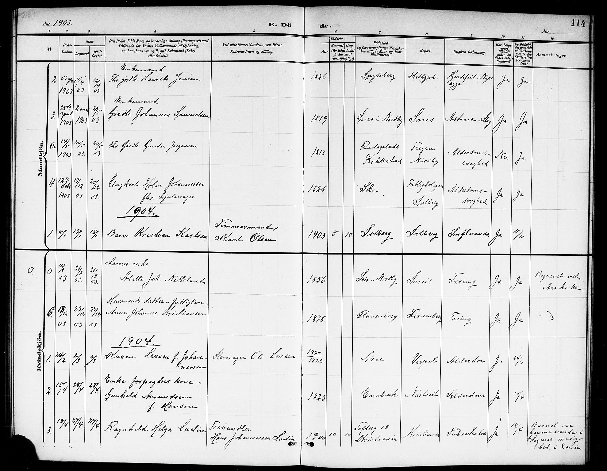 Ås prestekontor Kirkebøker, AV/SAO-A-10894/G/Gb/L0001: Parish register (copy) no. II 1, 1901-1920, p. 114