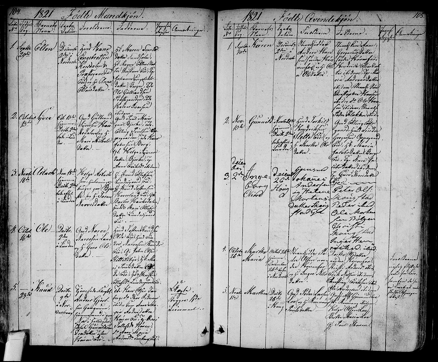 Norderhov kirkebøker, SAKO/A-237/F/Fa/L0009: Parish register (official) no. 9, 1819-1837, p. 104-105