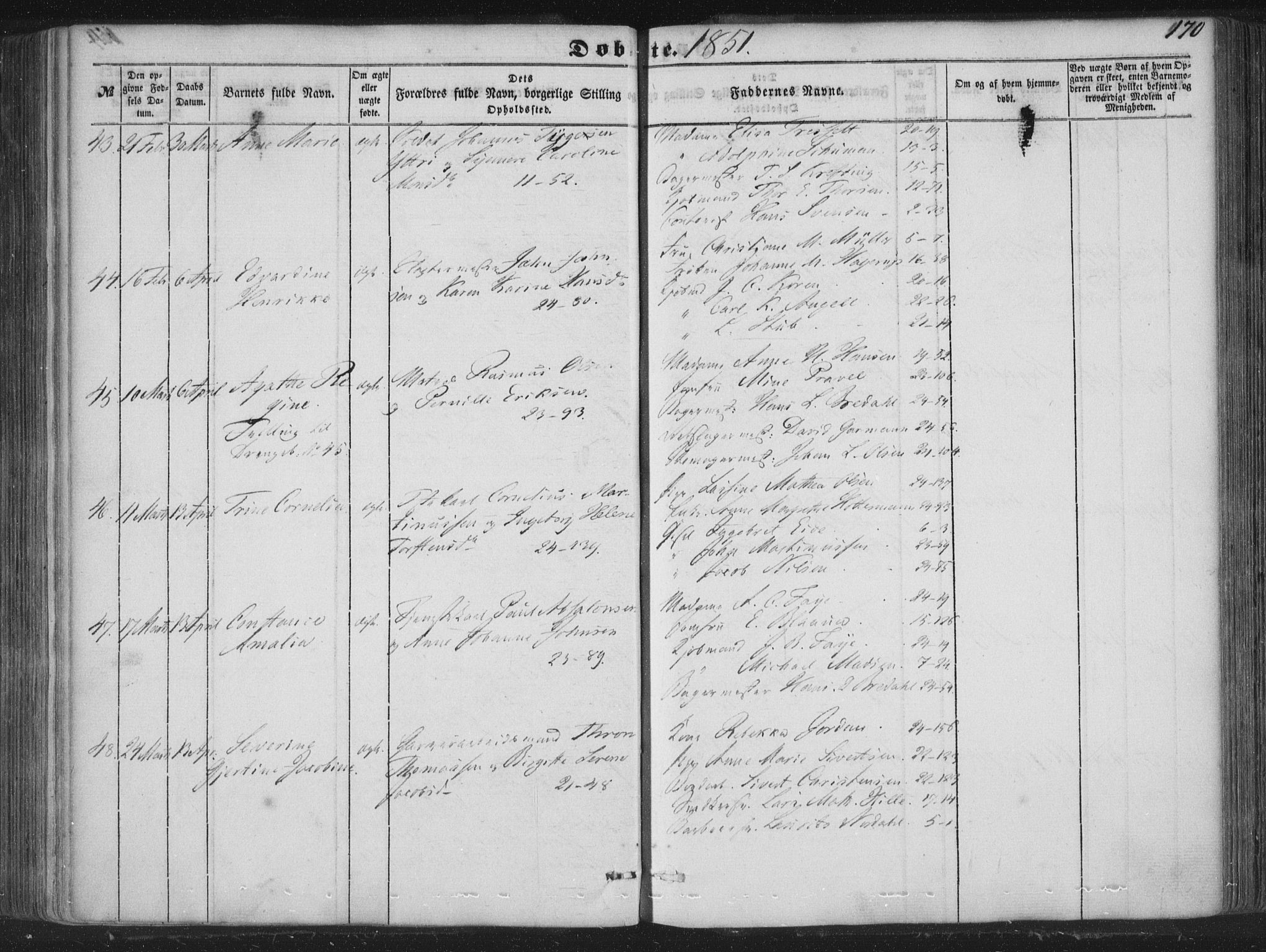 Korskirken sokneprestembete, AV/SAB-A-76101/H/Haa/L0017: Parish register (official) no. B 3, 1851-1857, p. 170