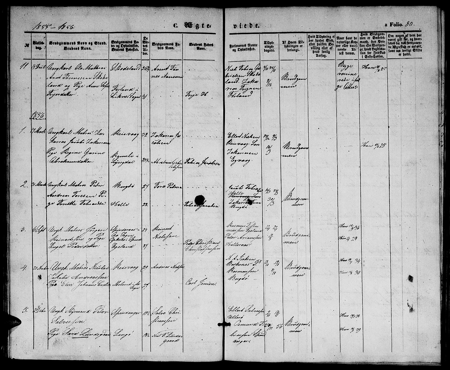 Herad sokneprestkontor, SAK/1111-0018/F/Fb/Fbb/L0002: Parish register (copy) no. B 2, 1853-1871, p. 80