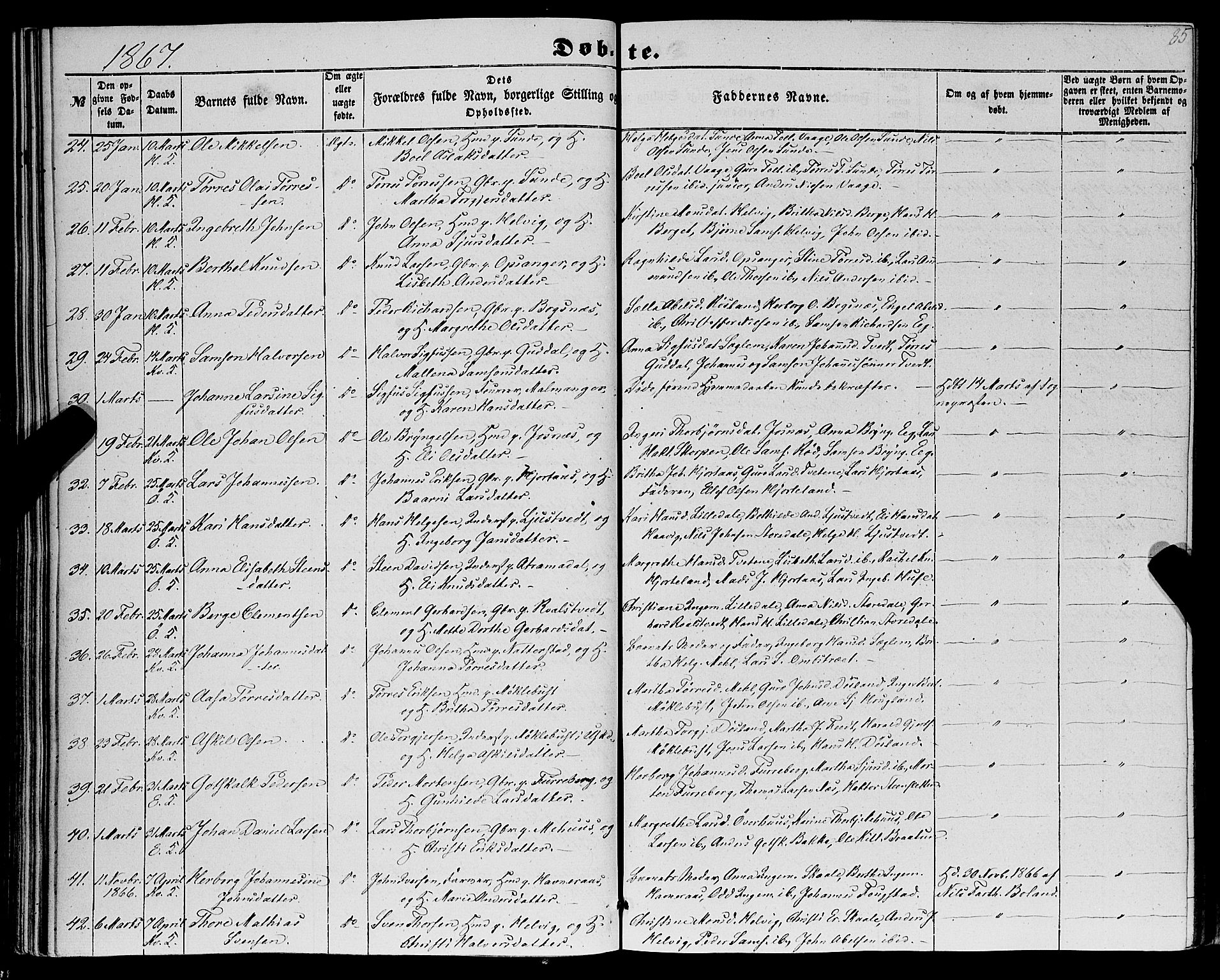Kvinnherad sokneprestembete, SAB/A-76401/H/Haa: Parish register (official) no. A 8, 1854-1872, p. 85
