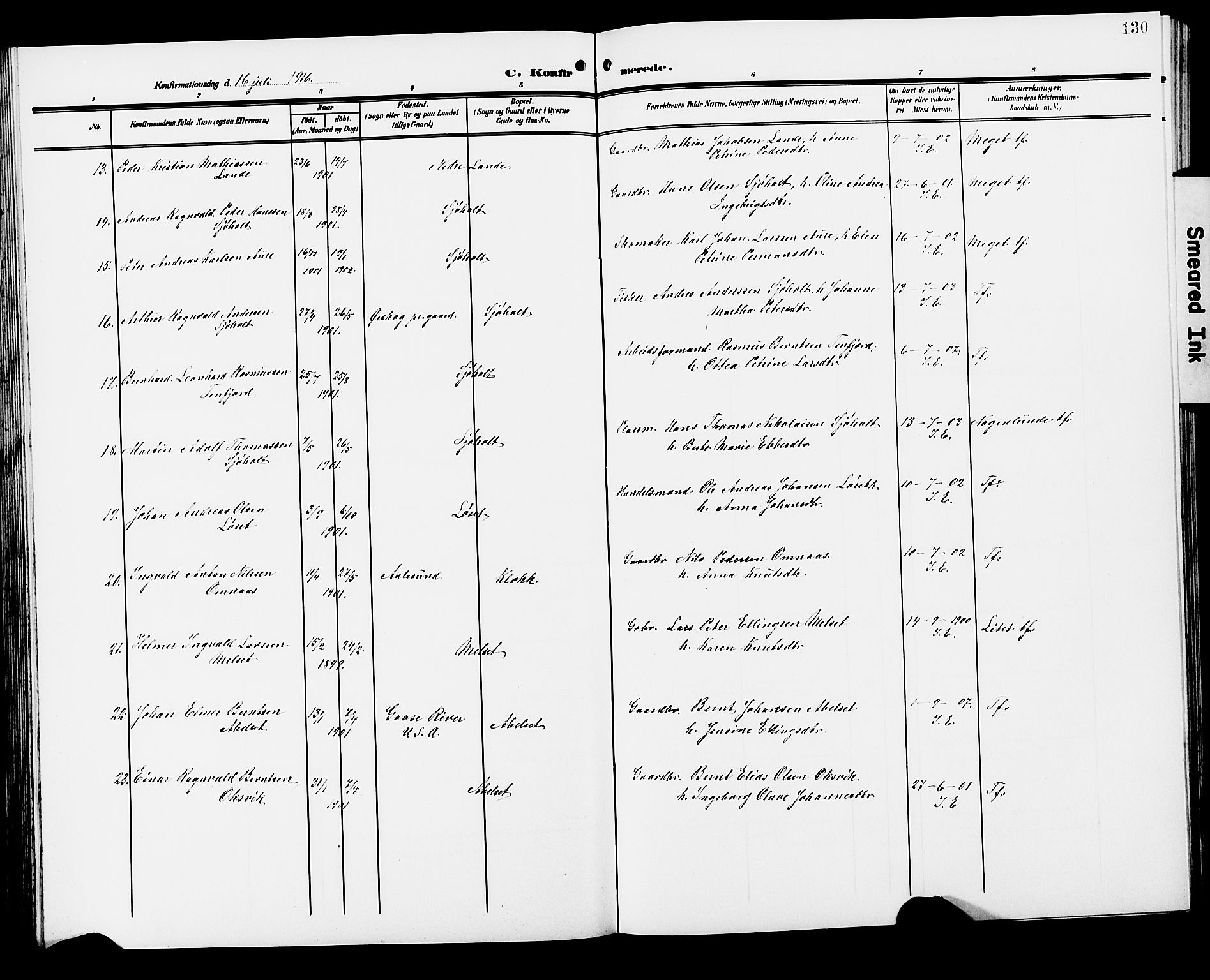 Ministerialprotokoller, klokkerbøker og fødselsregistre - Møre og Romsdal, AV/SAT-A-1454/522/L0328: Parish register (copy) no. 522C07, 1909-1925, p. 130