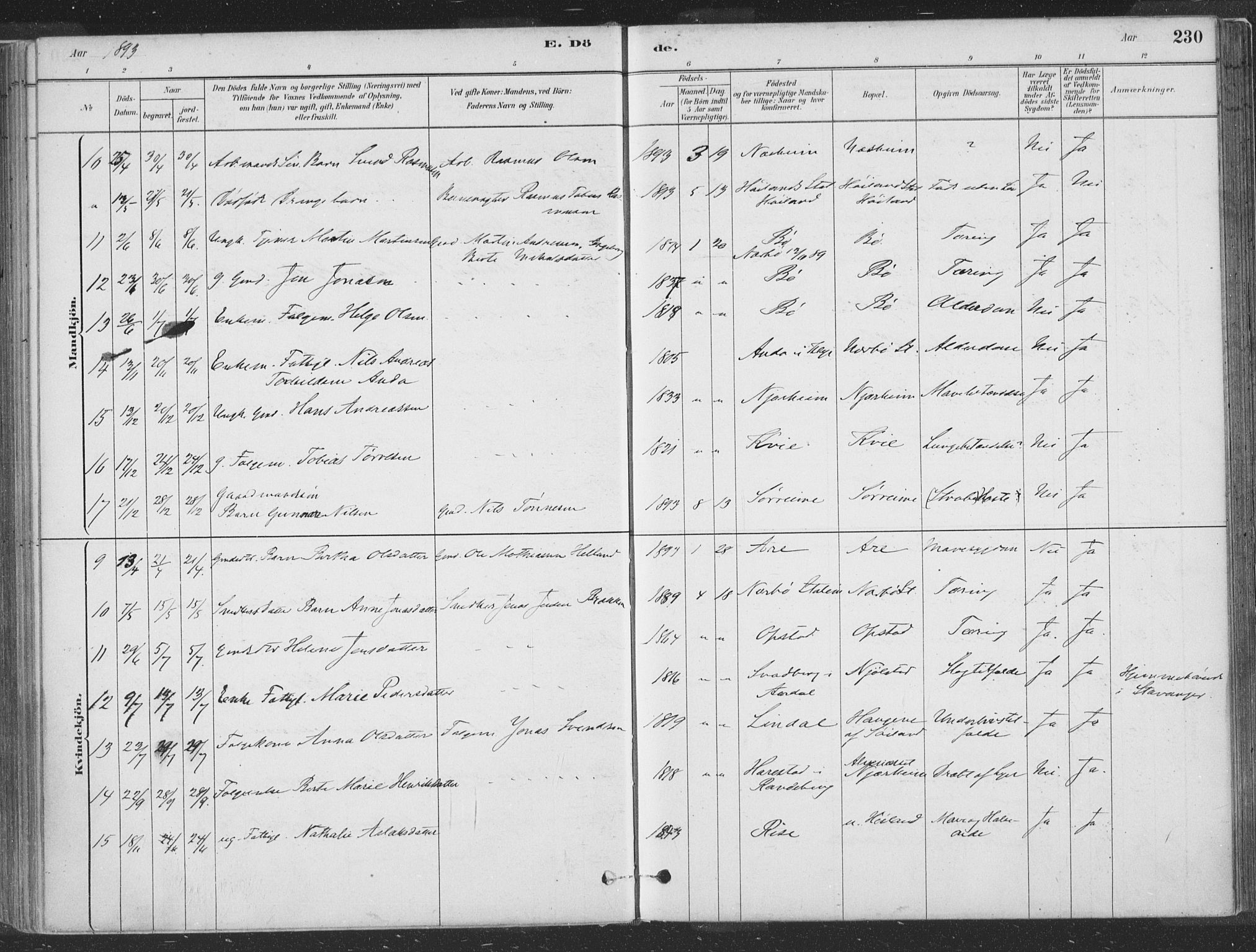 Hå sokneprestkontor, SAST/A-101801/001/30BA/L0010: Parish register (official) no. A 9, 1879-1896, p. 230