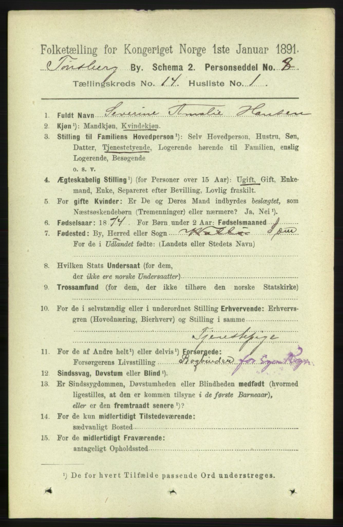 RA, 1891 census for 0705 Tønsberg, 1891, p. 4520