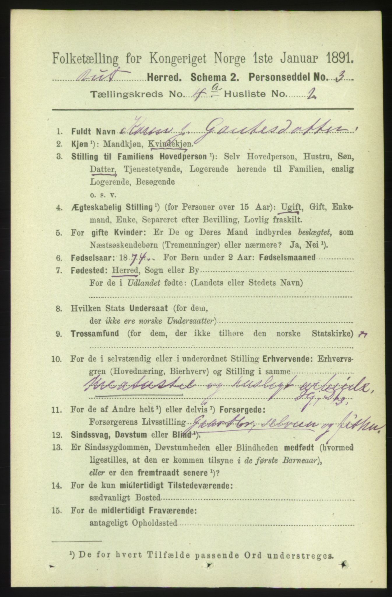 RA, 1891 census for 1549 Bud, 1891, p. 2174