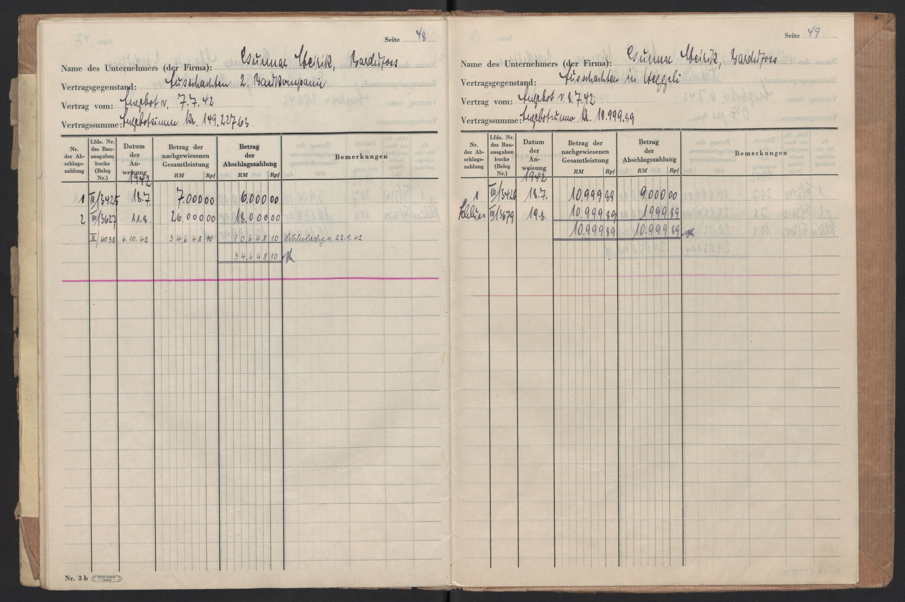 Tyske arkiver, Organisation Todt (OT), Einsatzgruppe Wiking, AV/RA-RAFA-2188/2/F/Fg/Fgb/L0005: Bltg. L.W. Bardufoss: Diverse regnskapsbøker, 1940