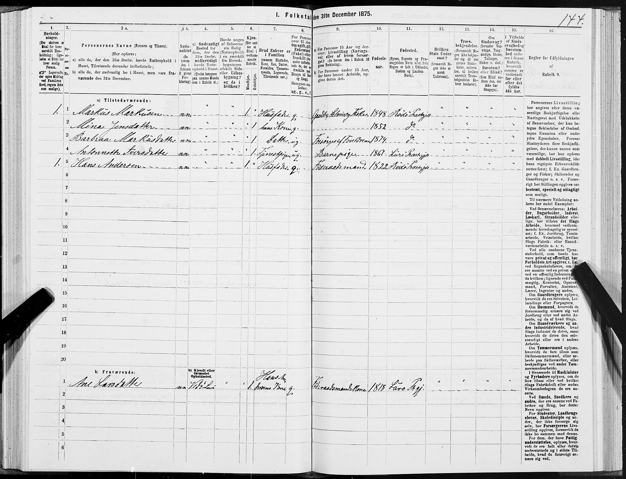 SAT, 1875 census for 1834P Lurøy, 1875, p. 3144