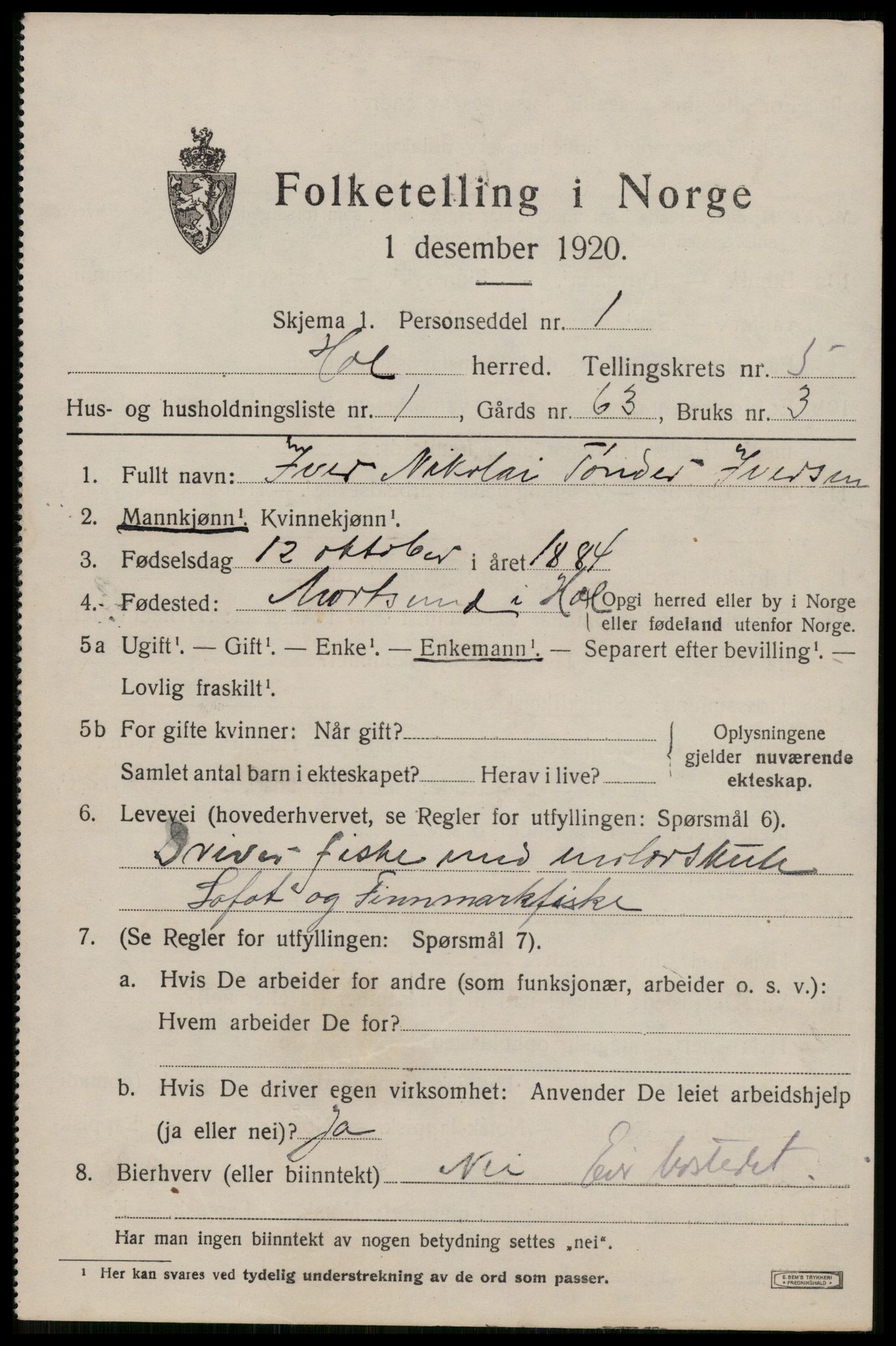 SAT, 1920 census for Hol, 1920, p. 3883