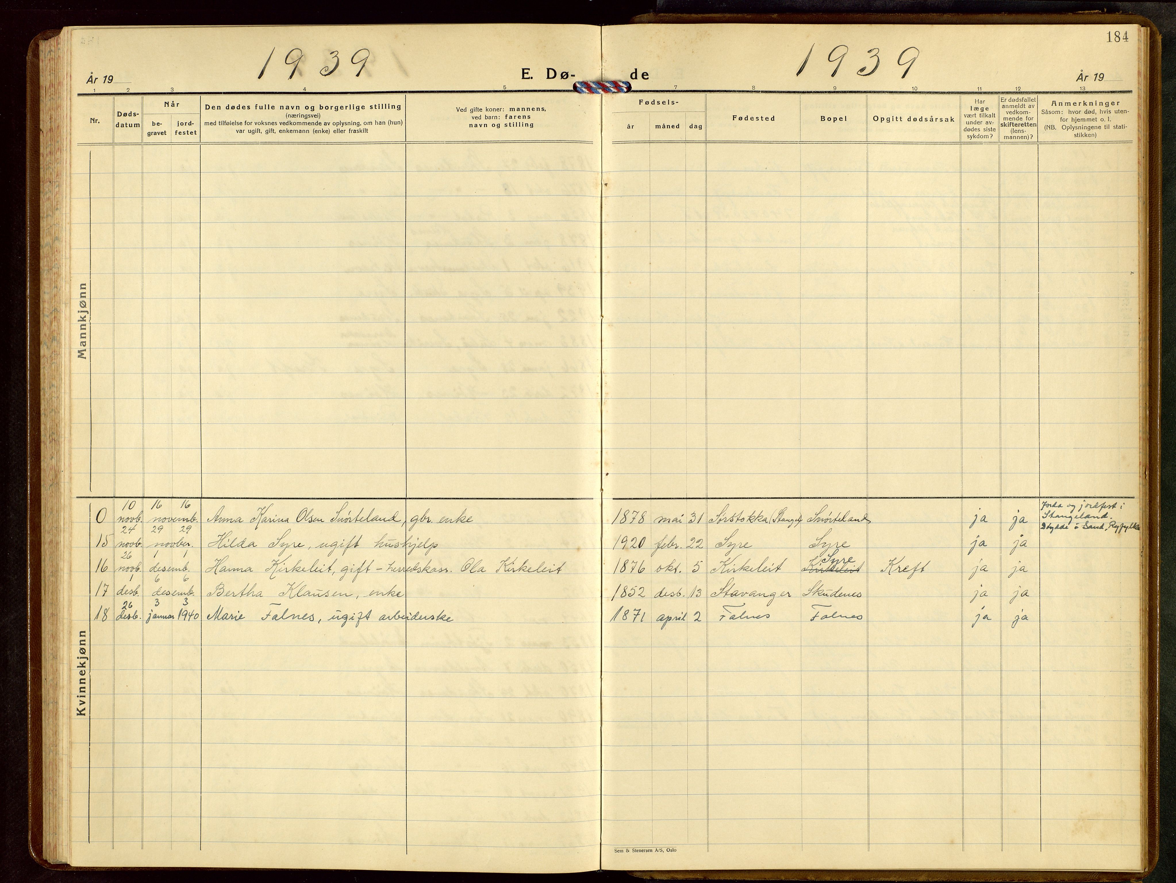 Skudenes sokneprestkontor, SAST/A -101849/H/Ha/Hab/L0013: Parish register (copy) no. B 13, 1937-1954, p. 184